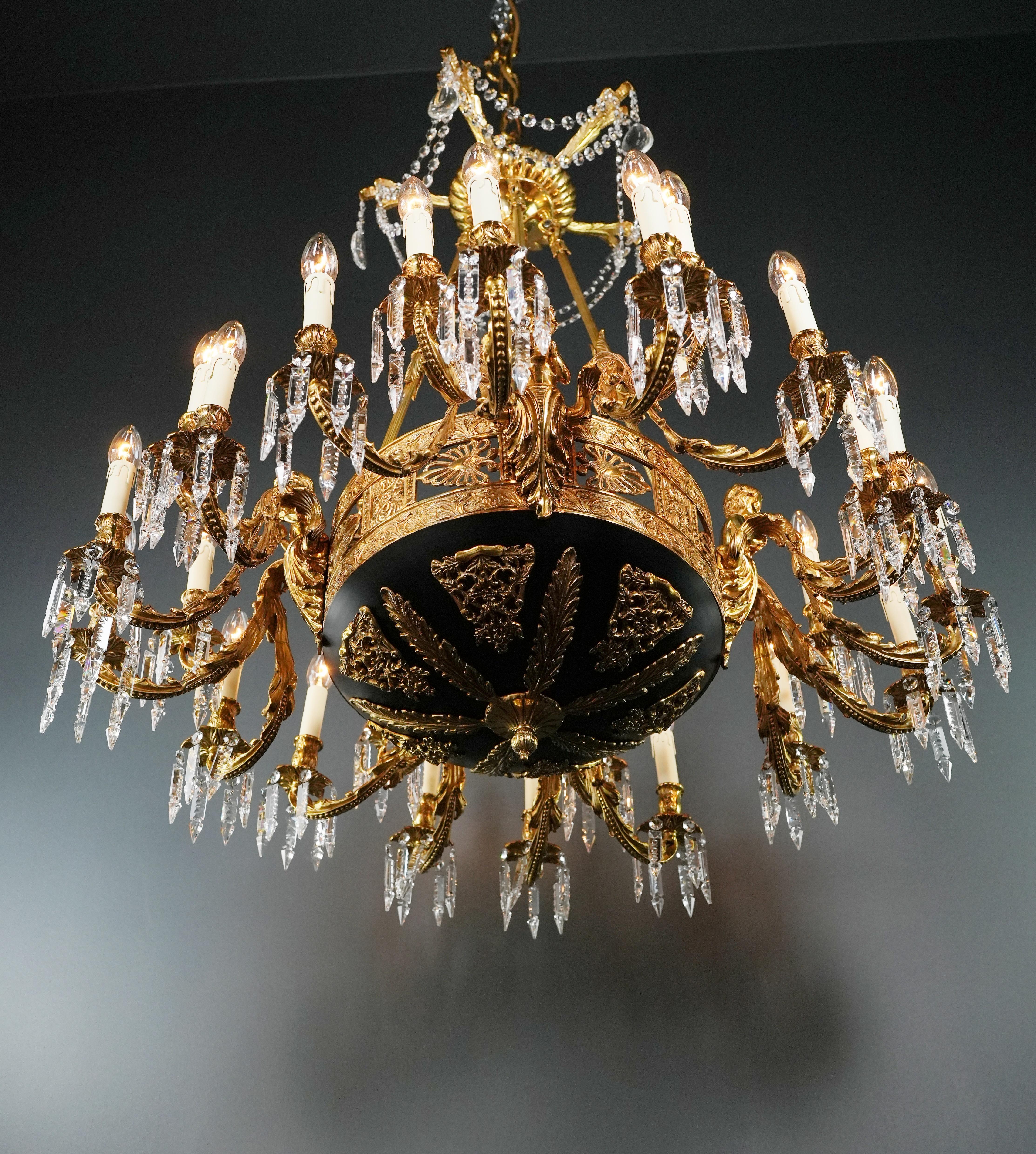 German Putto Brass Empire Chandelier Lustre Lamp Antique Gold For Sale