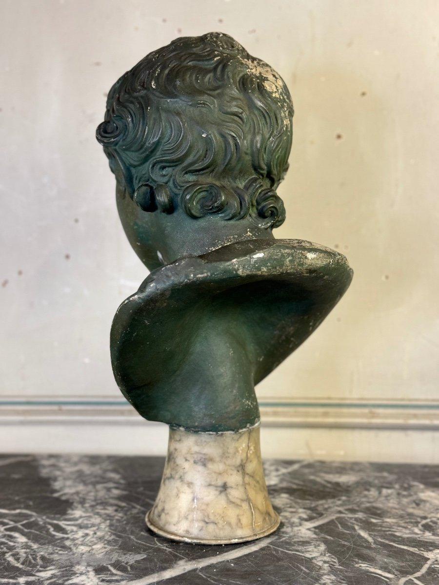 Young Boy, Green Patina Plaster Bust, About 1900 For Sale 5