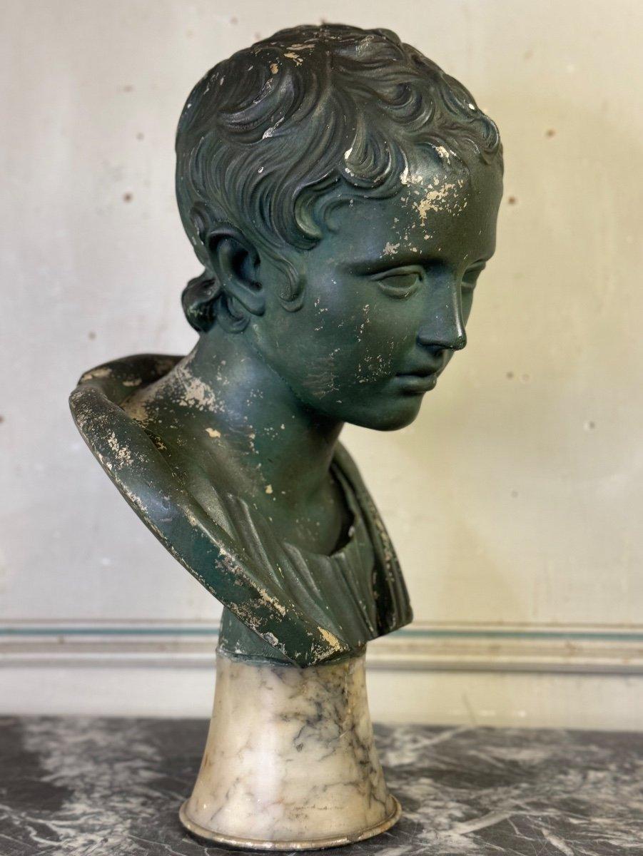 Young Boy, Green Patina Plaster Bust, About 1900 For Sale 6