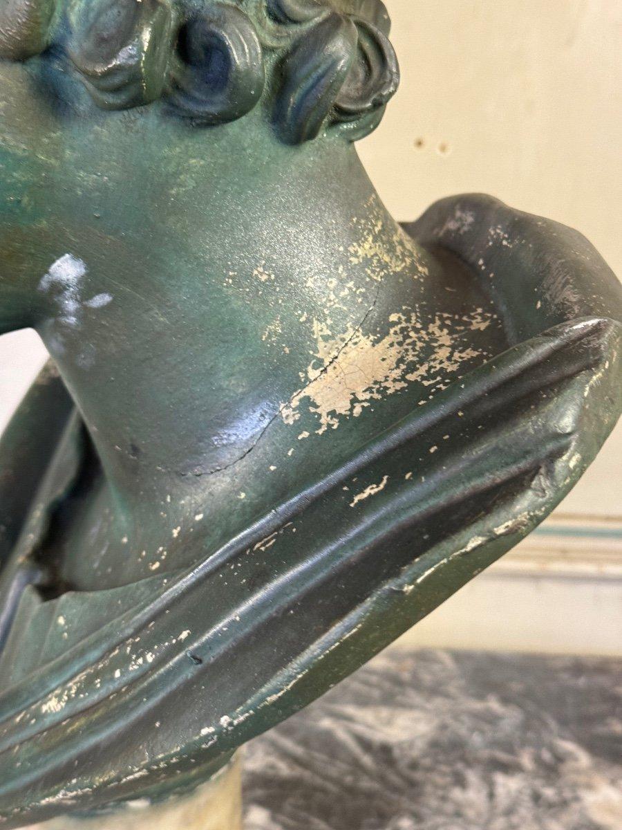 Classical Greek Young Boy, Green Patina Plaster Bust, About 1900 For Sale