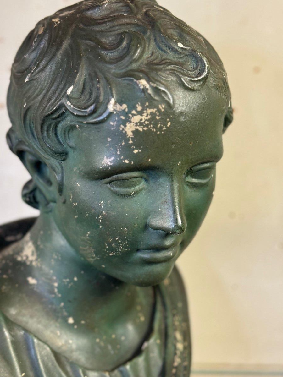 Young Boy, Green Patina Plaster Bust, About 1900 For Sale 2