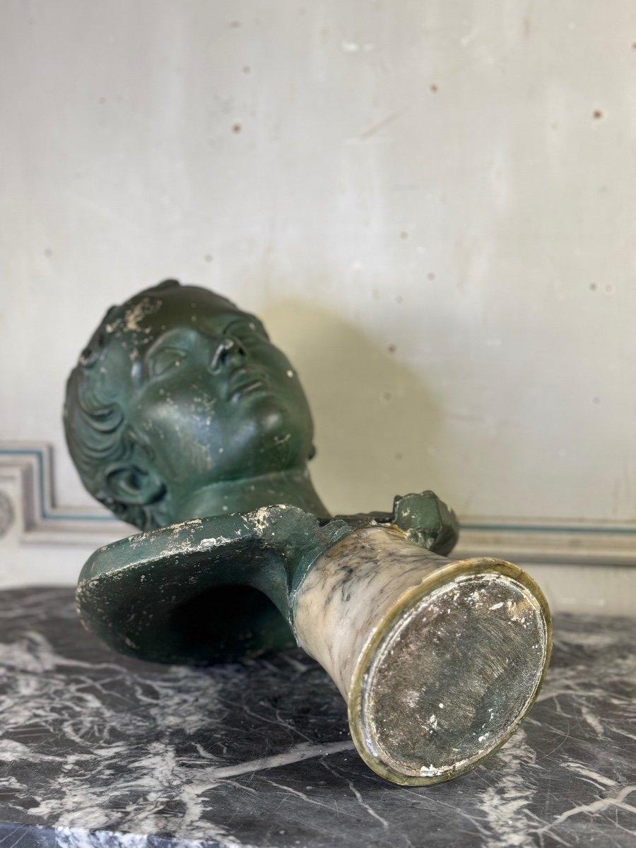 Young Boy, Green Patina Plaster Bust, About 1900 For Sale 3