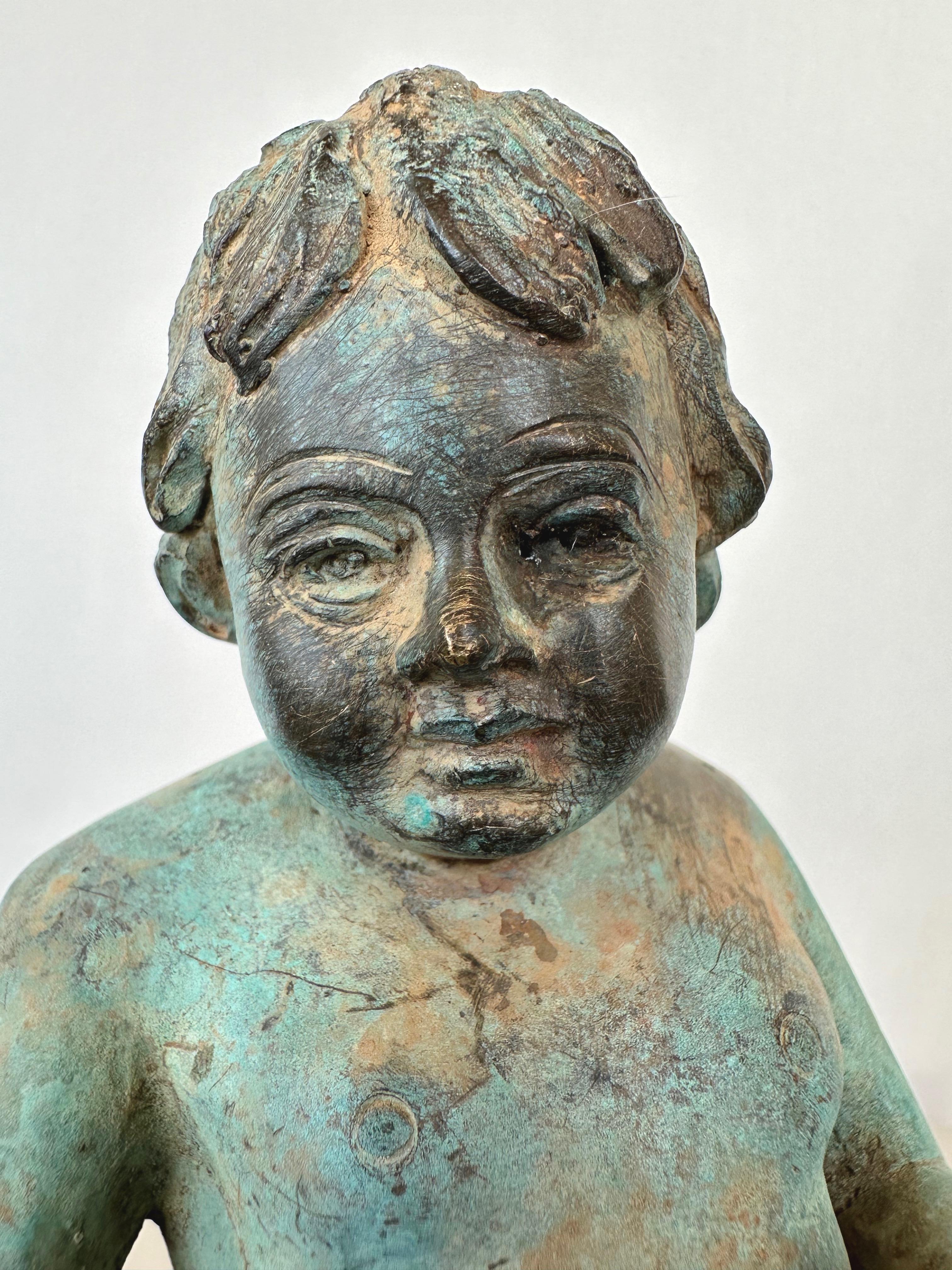 Young Boy Riding a Turtle, Patinated Bronze Fountain Head Sculpture, c. 1920 For Sale 5