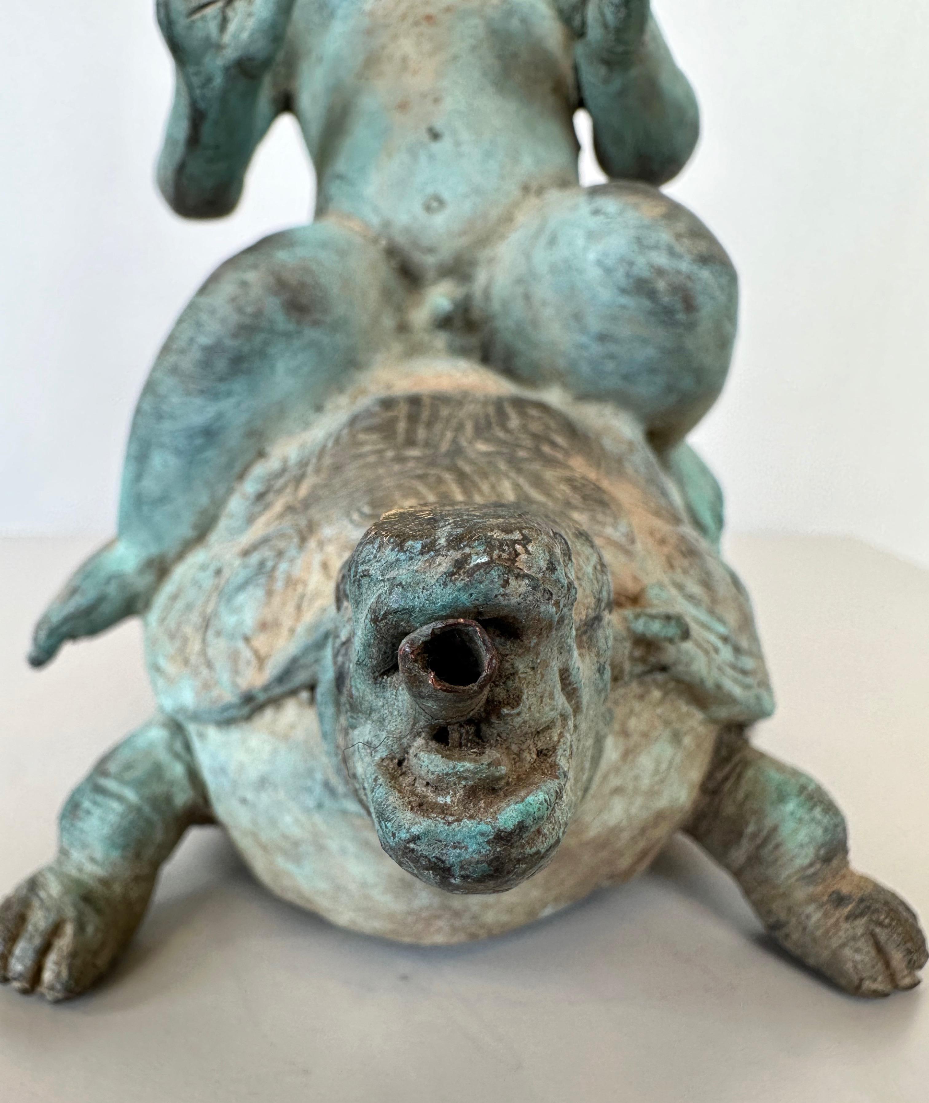 Young Boy Riding a Turtle, Patinated Bronze Fountain Head Sculpture, c. 1920 For Sale 10