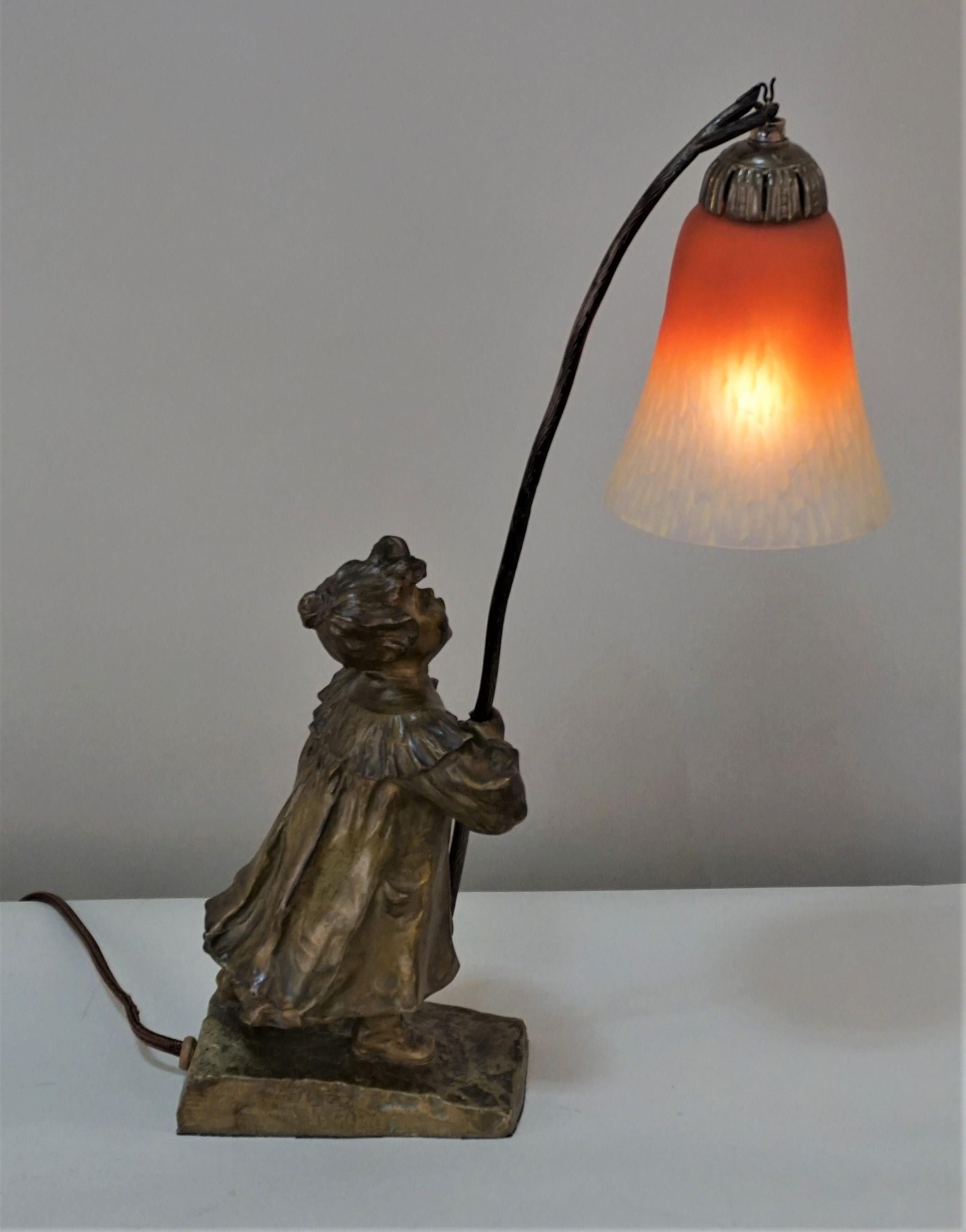 Young Bronze Girl Art Glass Table Lamp In Good Condition For Sale In Fairfax, VA