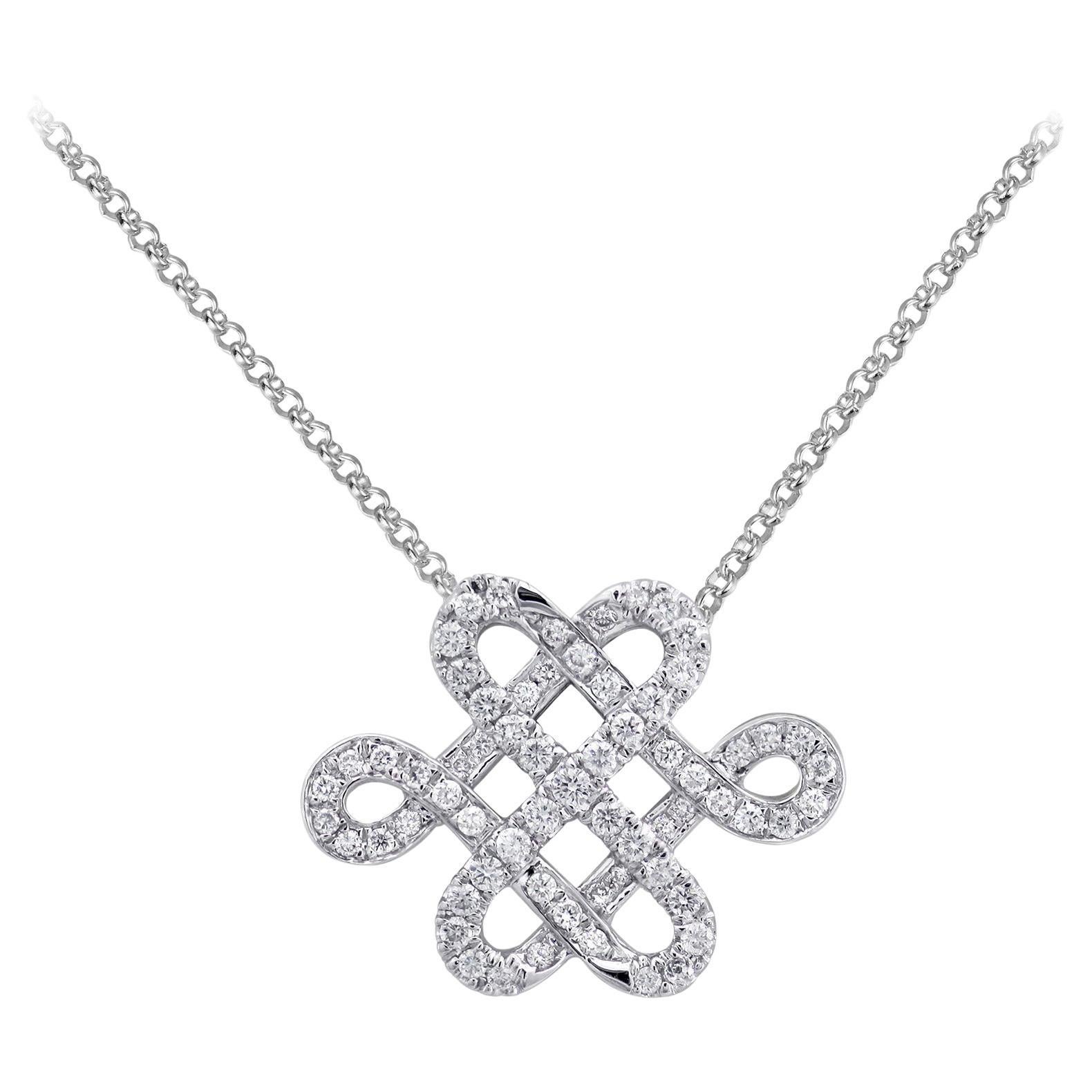 Young by Dilys' Legacy Eternal Knot Diamond Necklace in 18K White Gold For Sale