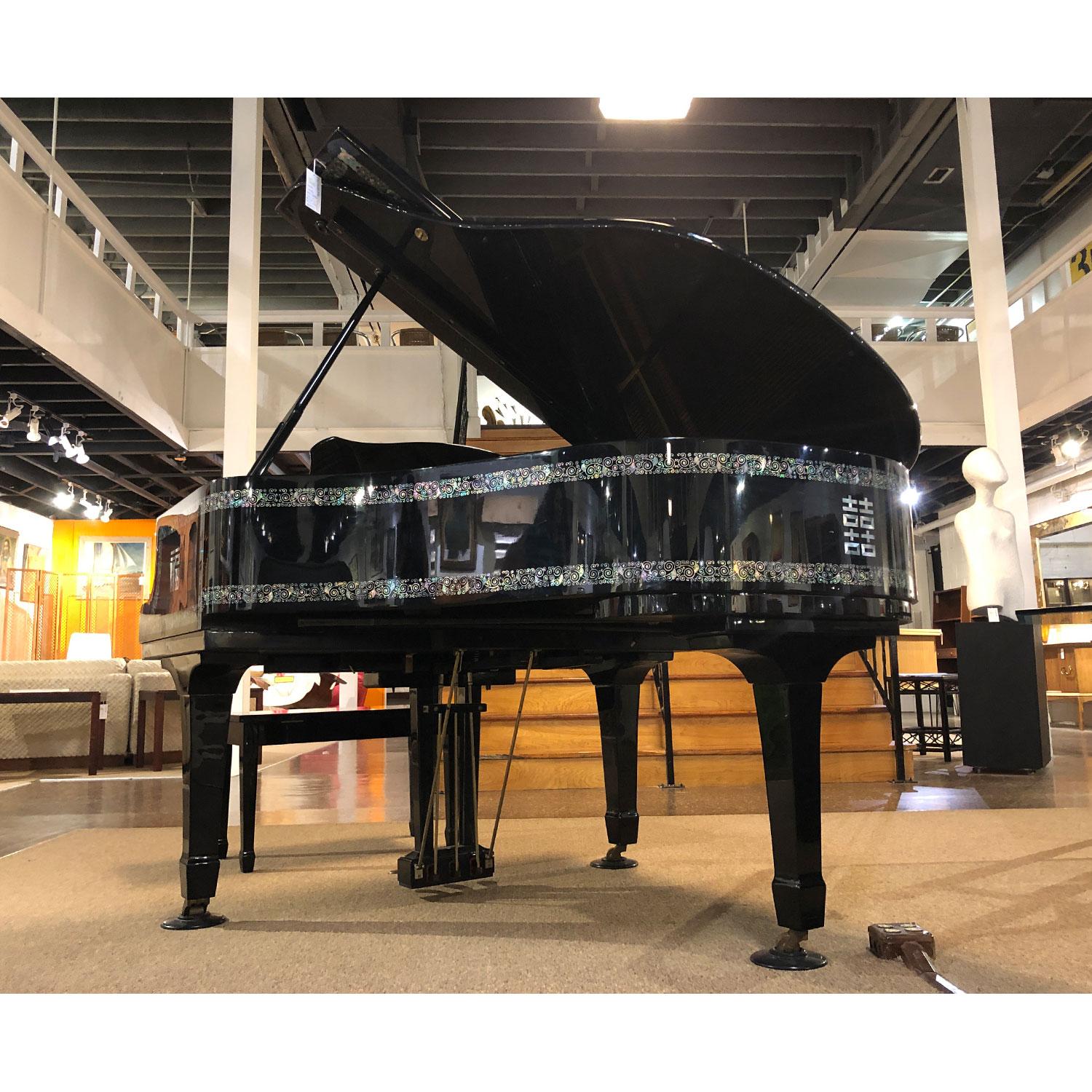 Chinoiserie Young Chang Baby Grand Piano with Decorative Peacock Mother of Pearl Inlay