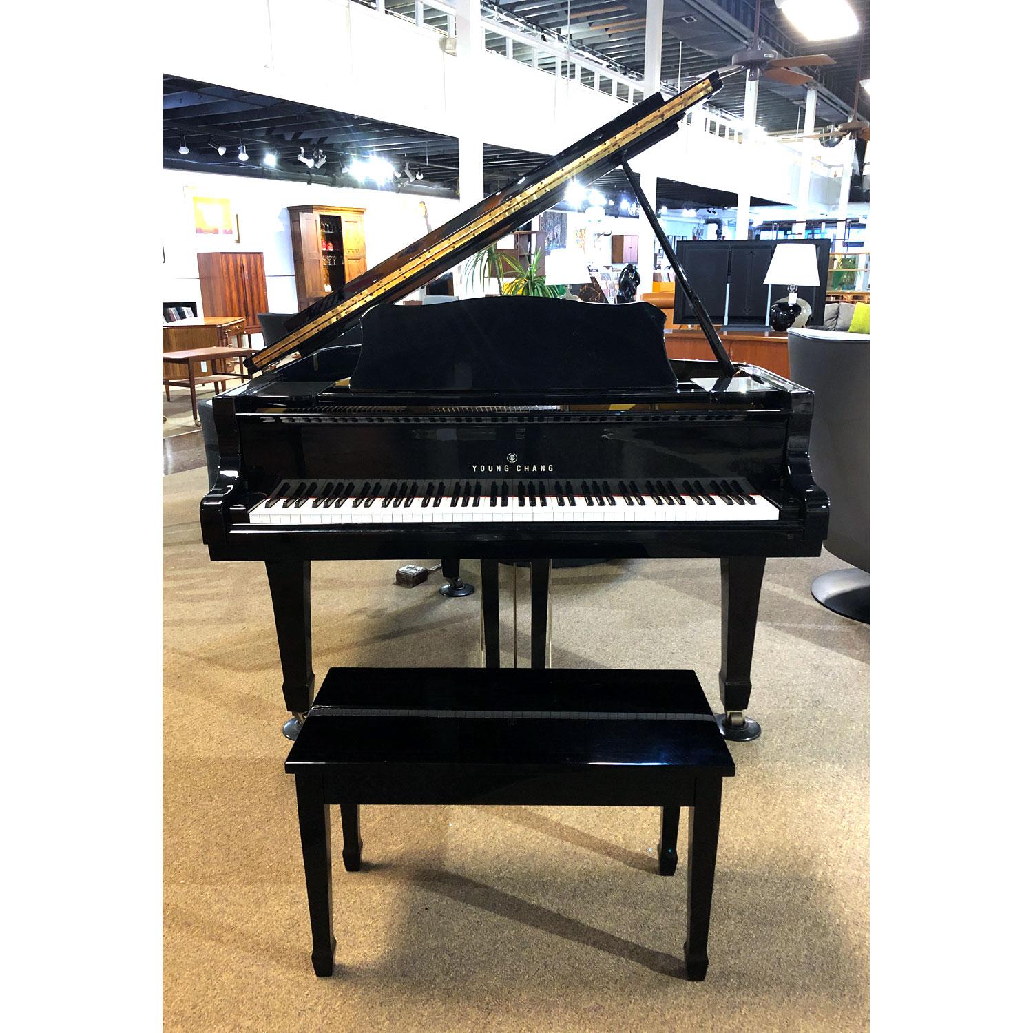 Korean Young Chang Baby Grand Piano with Decorative Peacock Mother of Pearl Inlay