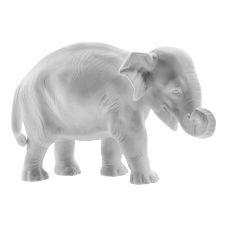 Young Elephant 1 Animal Figure in White Biscuit Porcelain by Nymphenburg For Sale