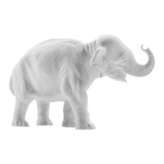Young Elephant 2 Animal Figure in White Biscuit Porcelain by Nymphenburg