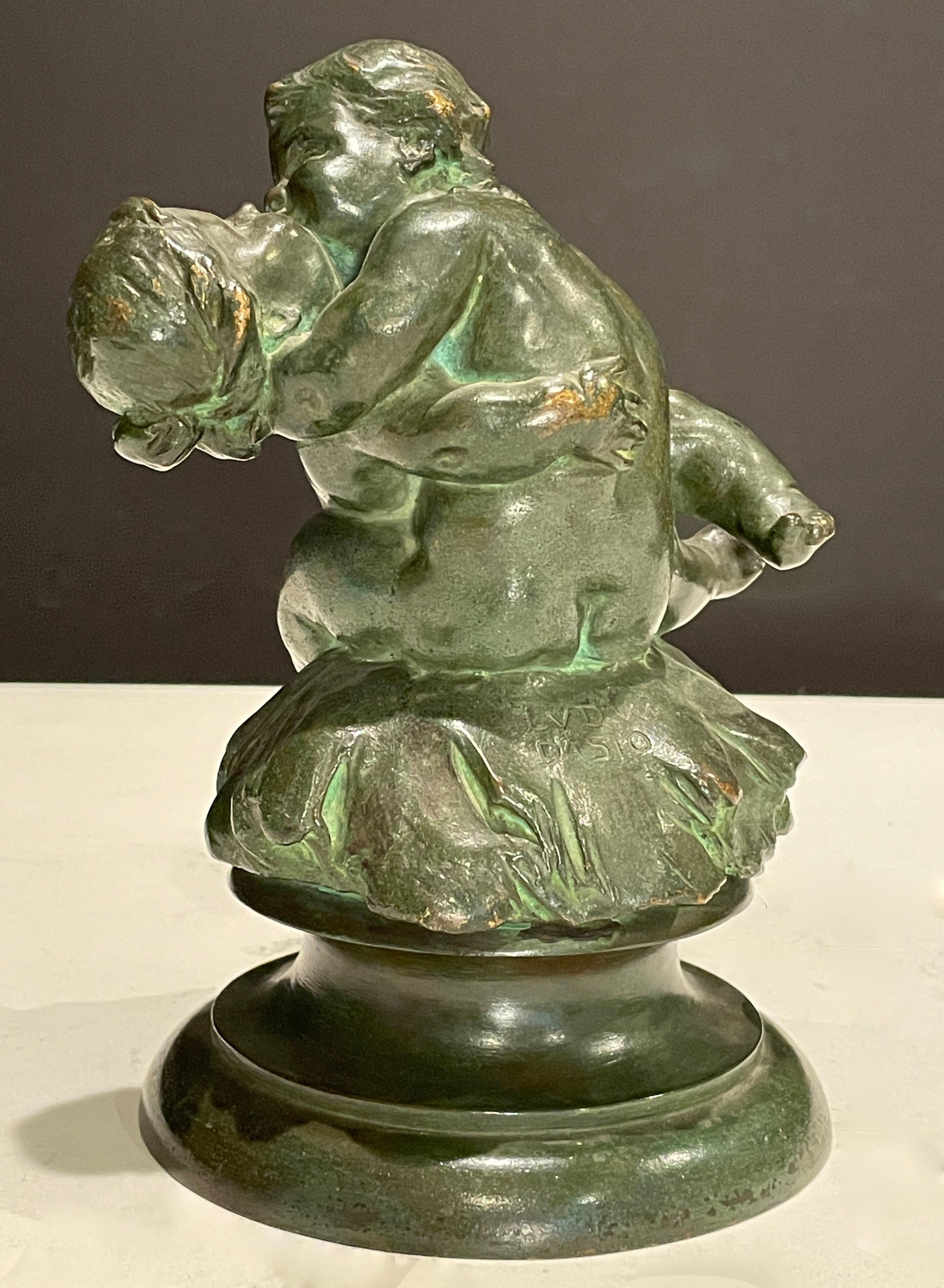 German Cherub Embrace Bronze by Ludwig Dasio For Sale