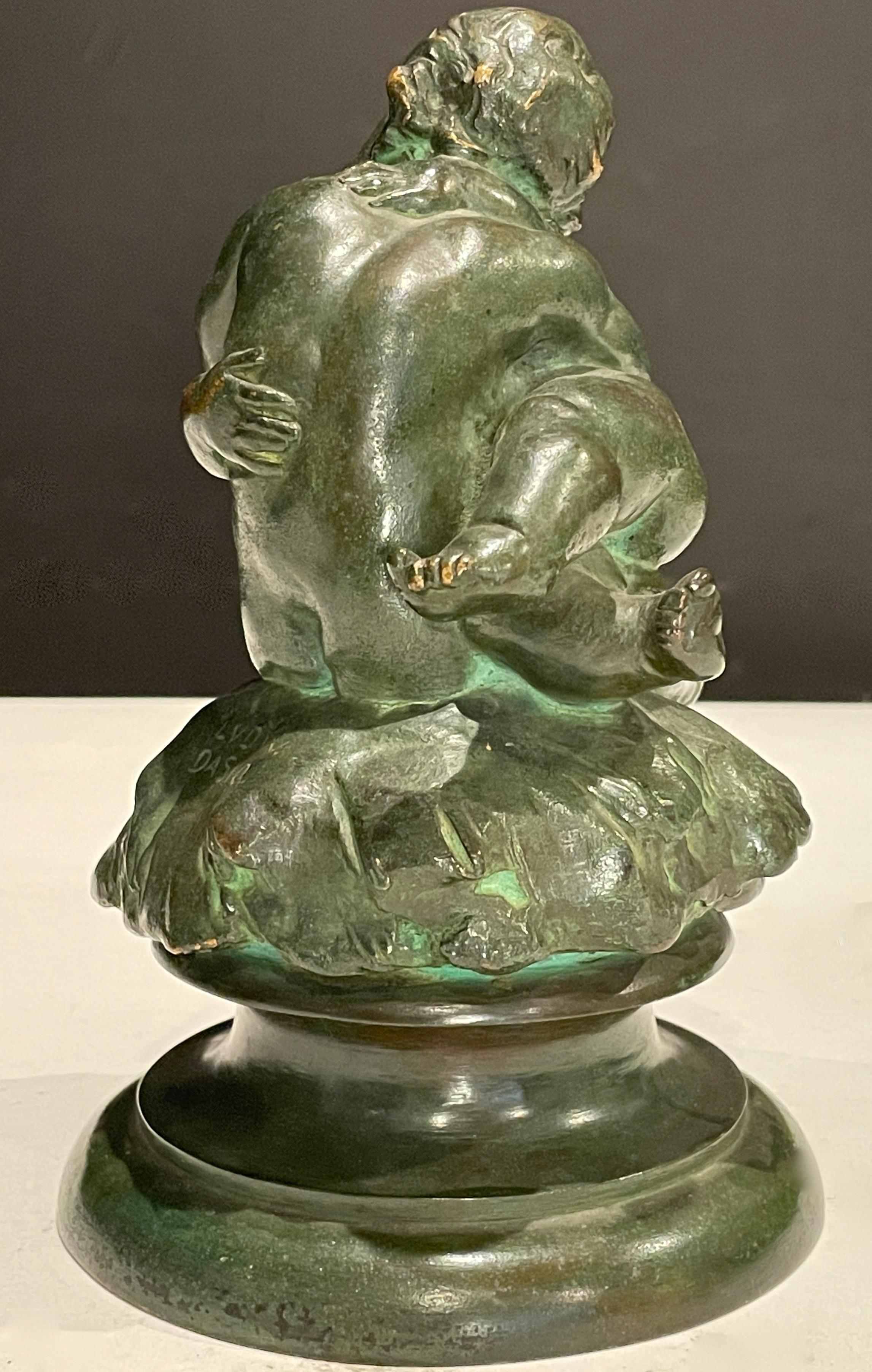 Patinated Cherub Embrace Bronze by Ludwig Dasio For Sale