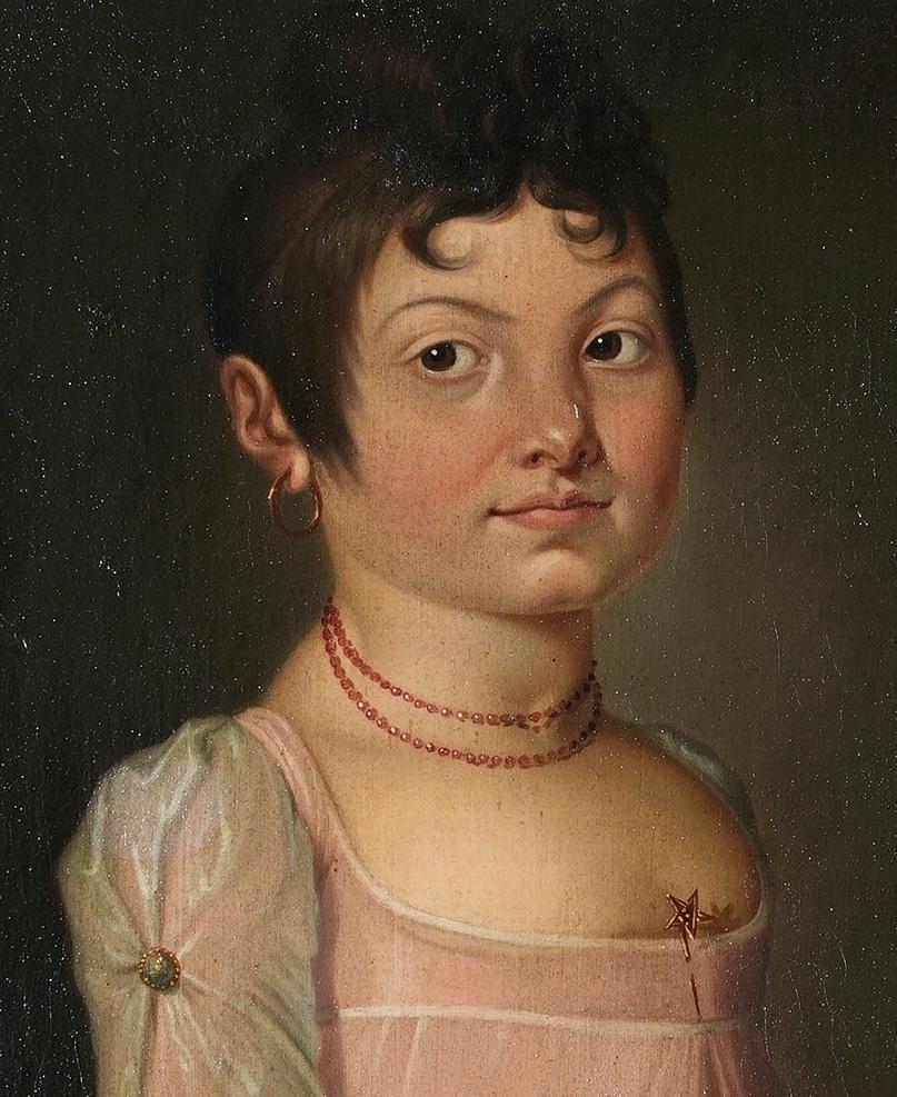 Junges französisches Mädchenporträt um 1800 Öl auf Leinwand (Neoklassisch) im Angebot