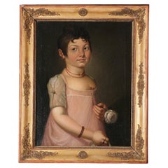 Antique Young French Girl Portrait c. 1800 Oil On Canvas
