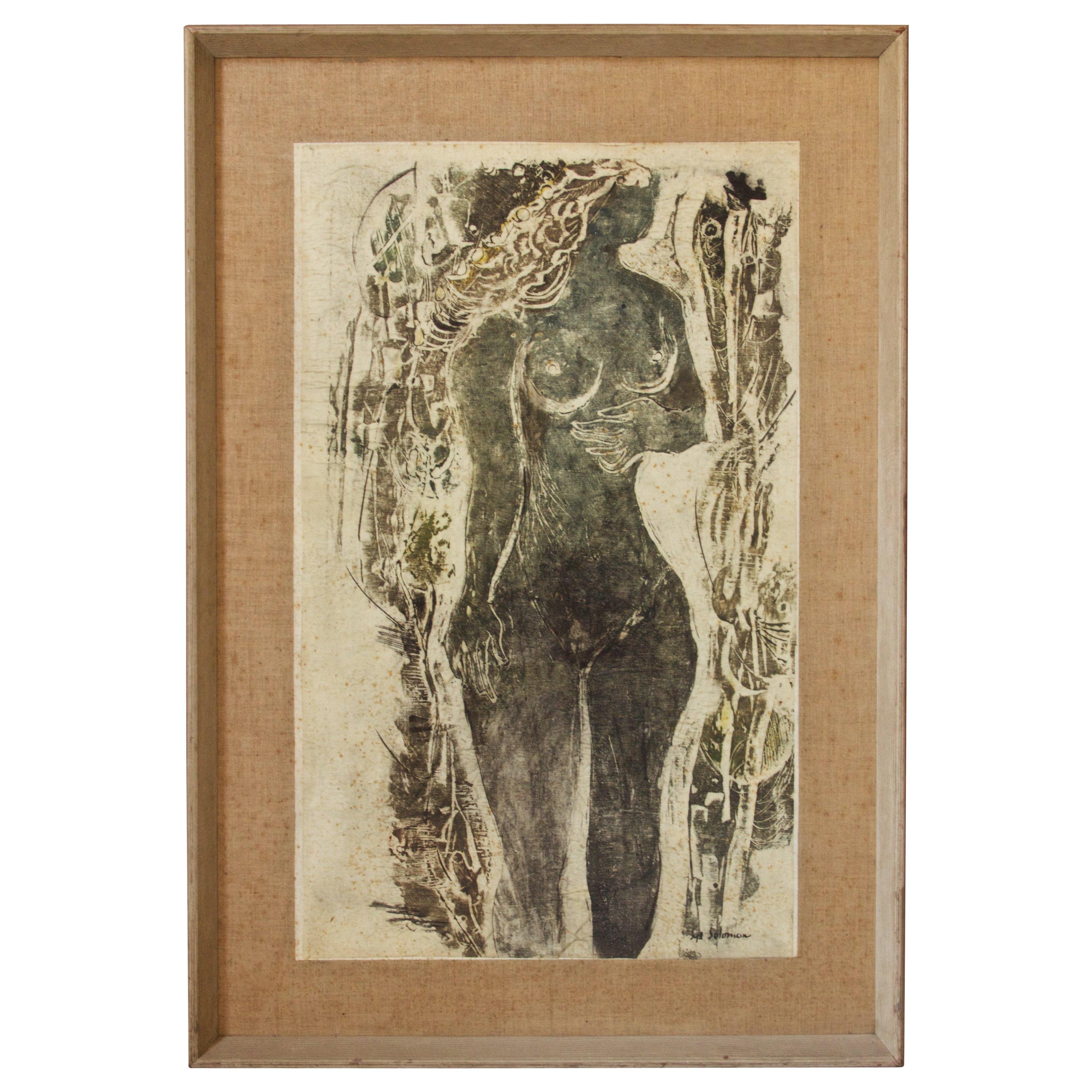 Lithographie en argile ancienne « Jeune fille » de Syd Solomon, 1957