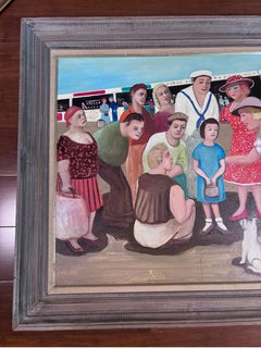 Jovencita Y Su Mejor Amigo Perro Pintura Única Folk  Artista Gloria Laposka