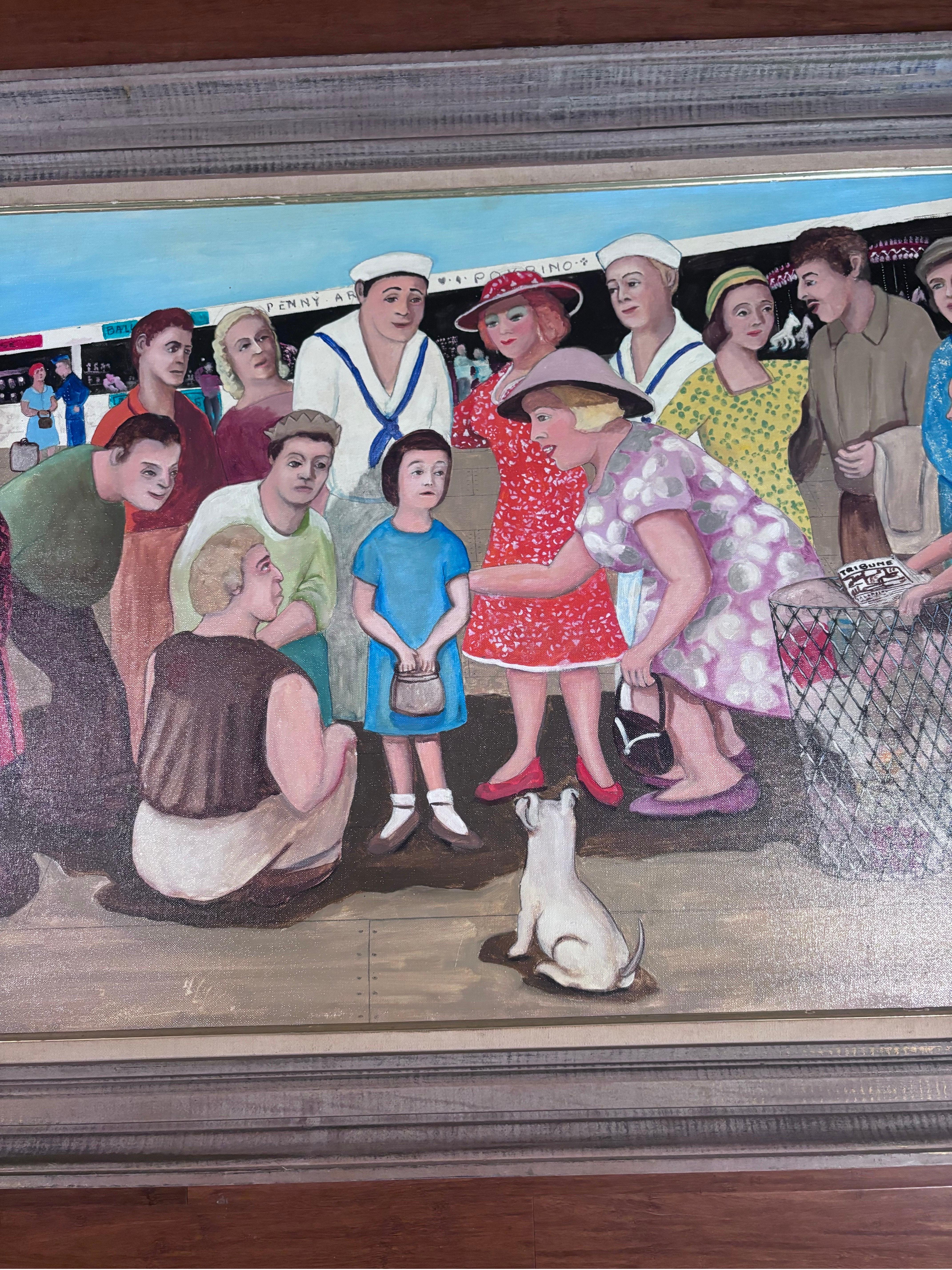 Artisanat Jeune fille et son meilleur ami le chien Peinture unique folklorique  L'artiste Gloria Laposka en vente