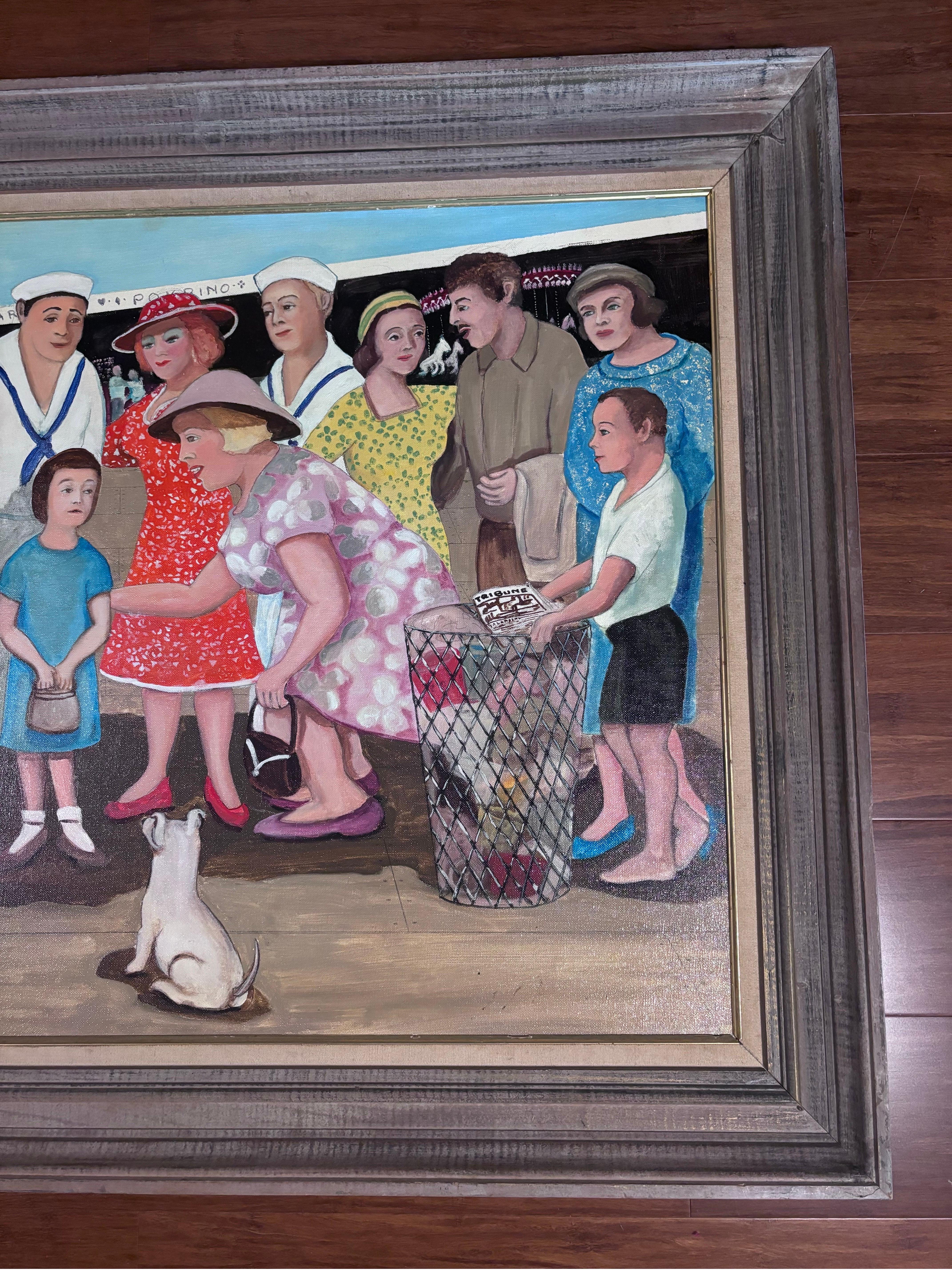 Américain Jeune fille et son meilleur ami le chien Peinture unique folklorique  L'artiste Gloria Laposka en vente