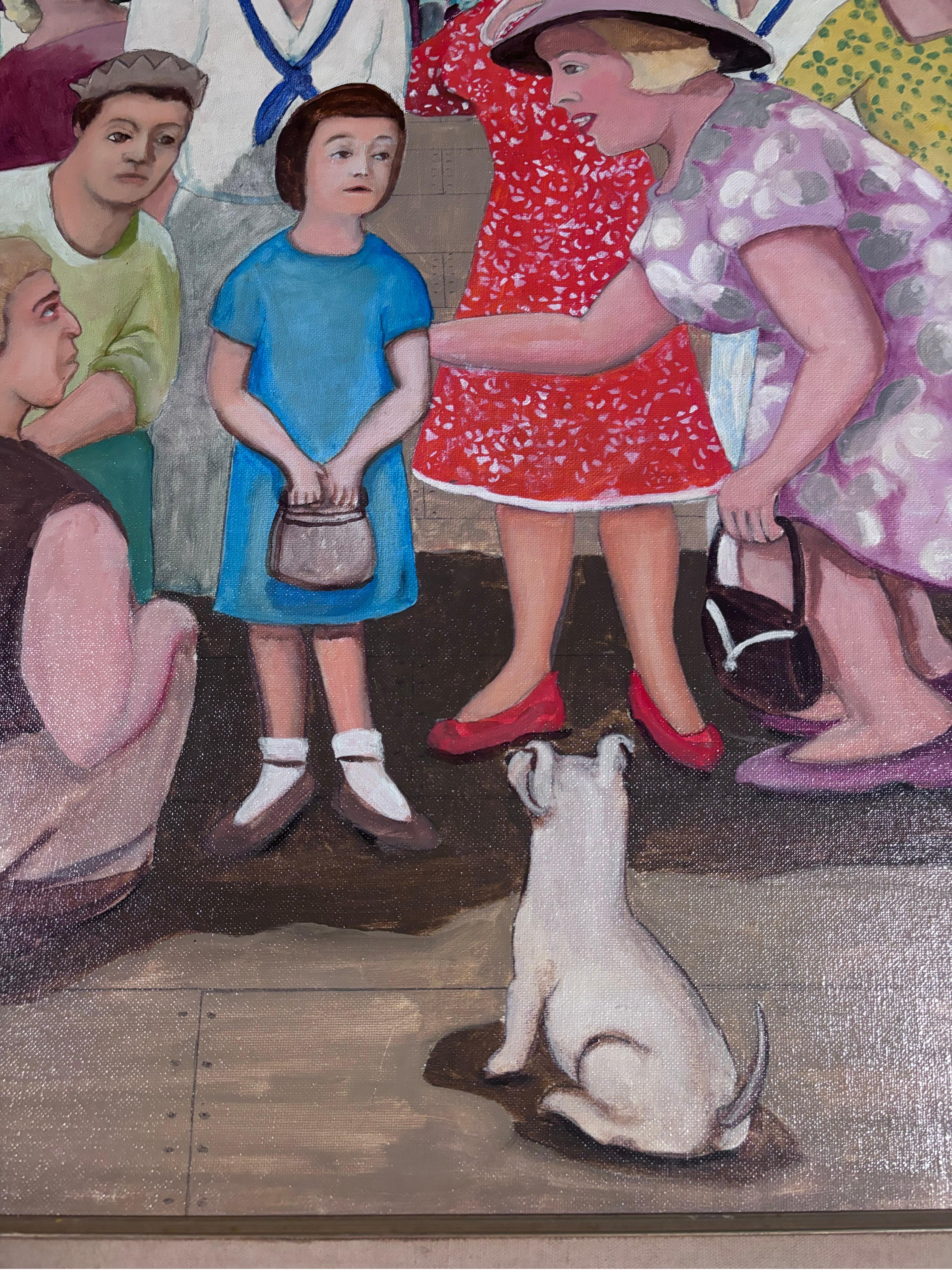 Peint à la main Jeune fille et son meilleur ami le chien Peinture unique folklorique  L'artiste Gloria Laposka en vente