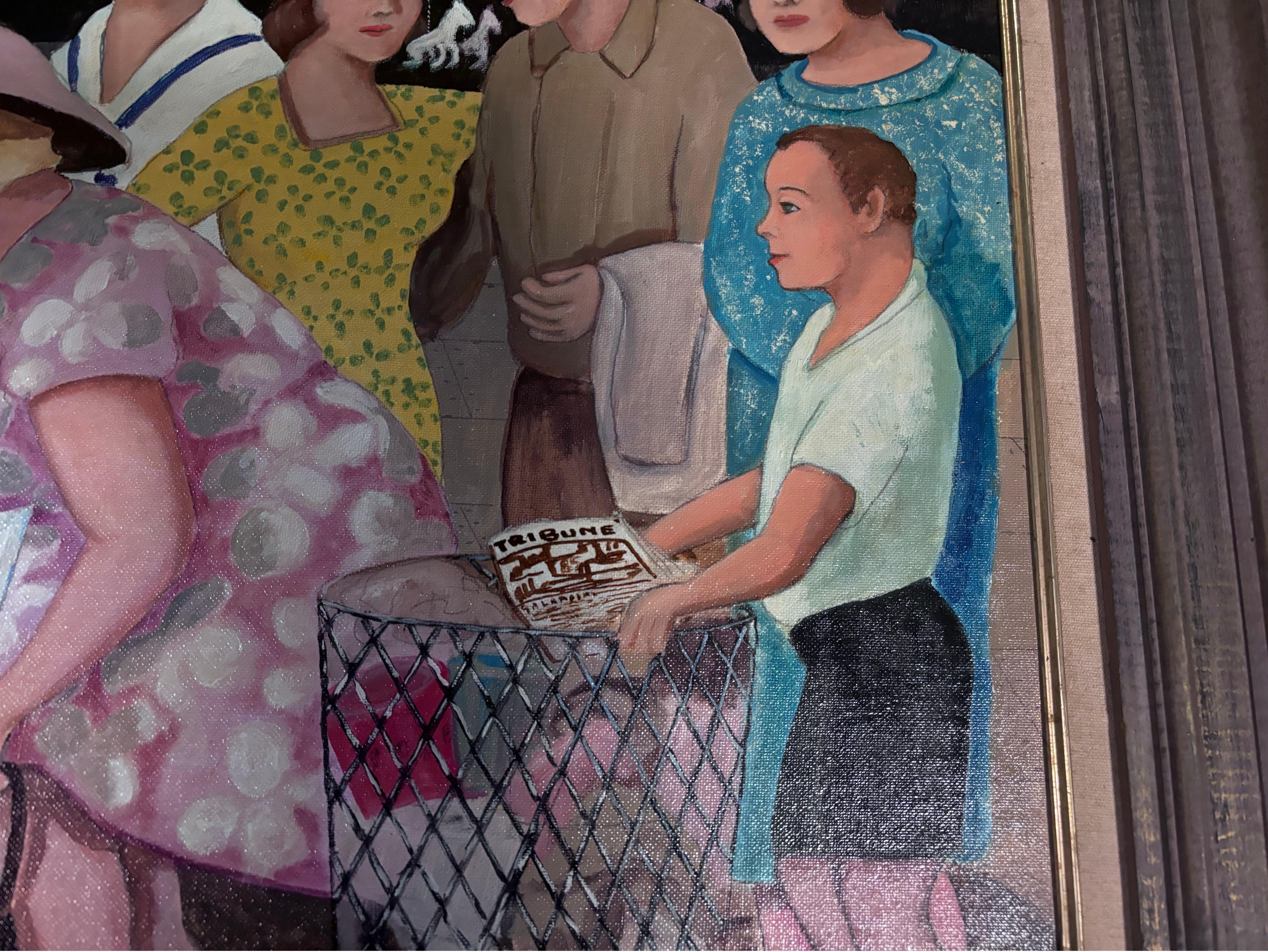 Jeune fille et son meilleur ami le chien Peinture unique folklorique  L'artiste Gloria Laposka Bon état - En vente à South Burlington, VT