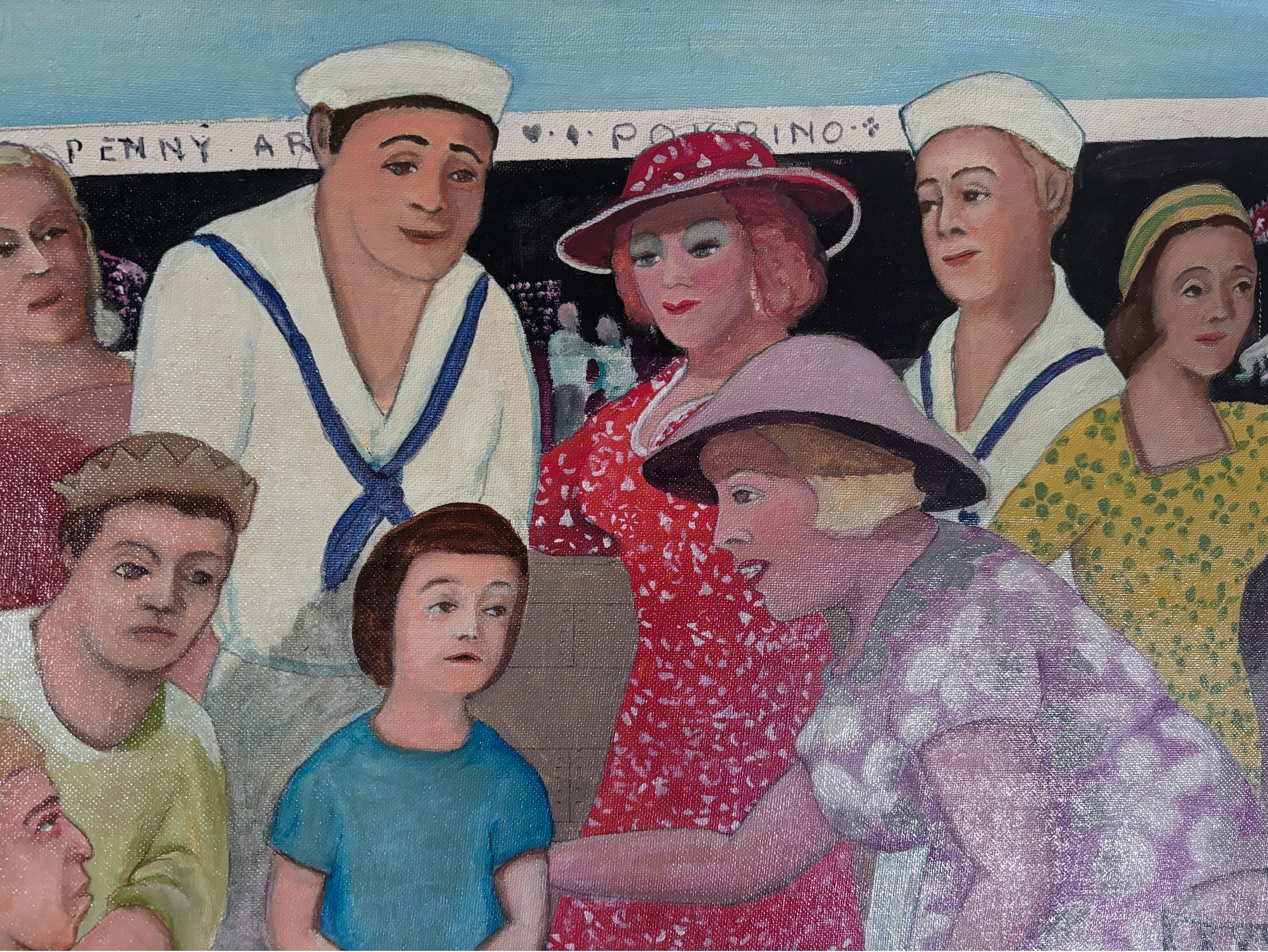 20ième siècle Jeune fille et son meilleur ami le chien Peinture unique folklorique  L'artiste Gloria Laposka en vente