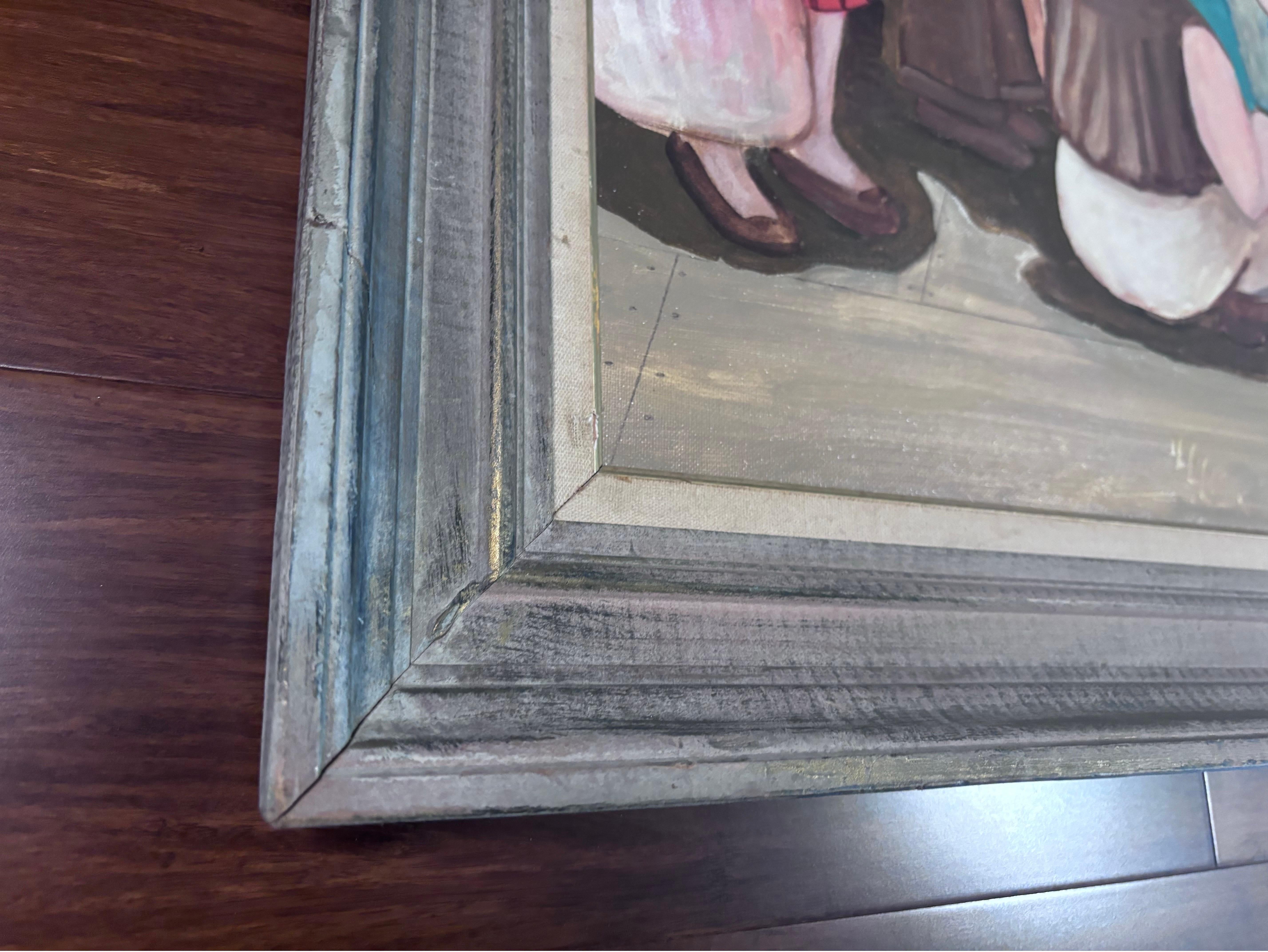 Toile Jeune fille et son meilleur ami le chien Peinture unique folklorique  L'artiste Gloria Laposka en vente