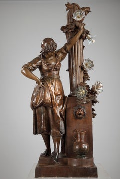 “Young Girl at the Fountain” Terracotta Lamp, France, Circa 1880