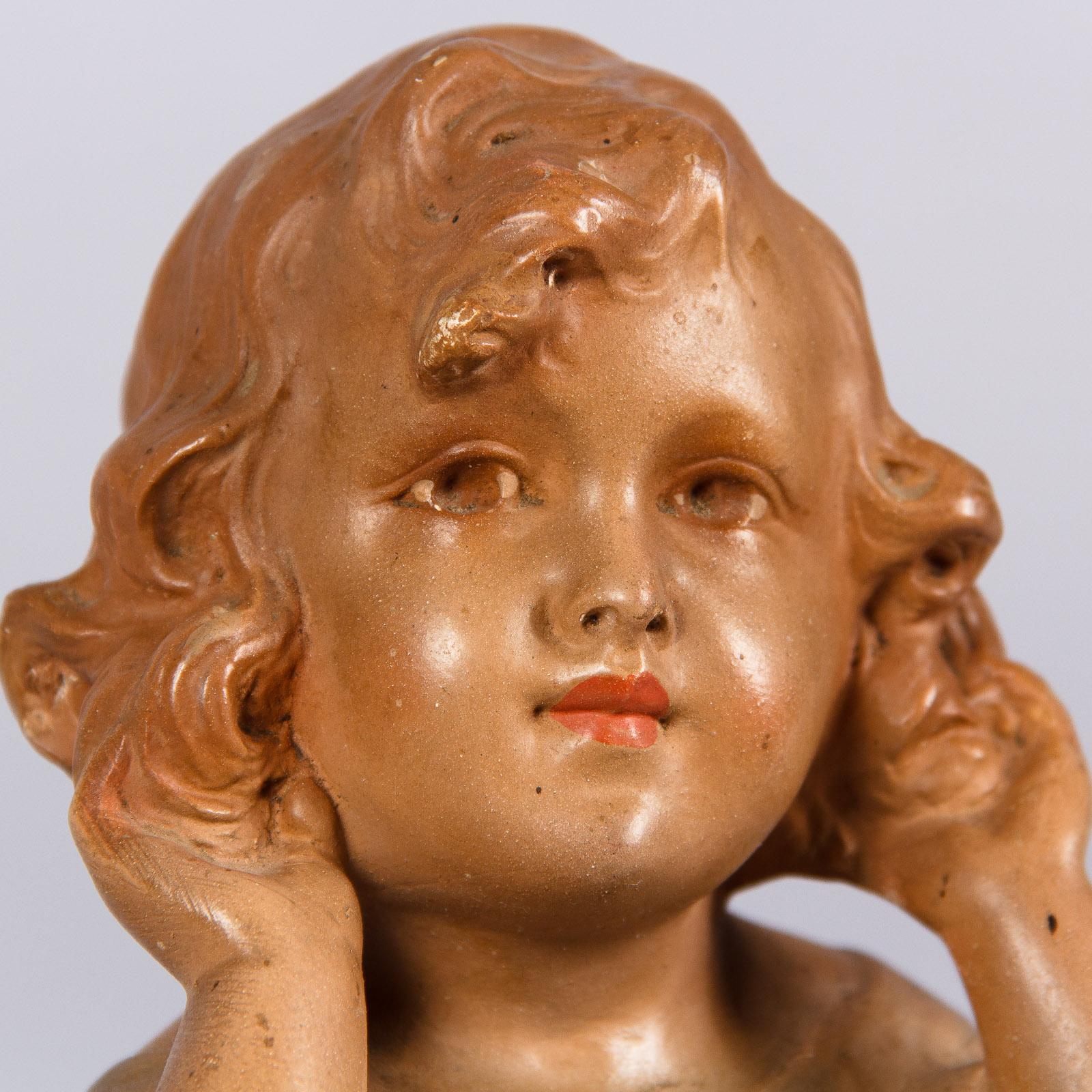 Plaster Young Girl Bust Sculpture Signed C.F. Paris, France, 1920s