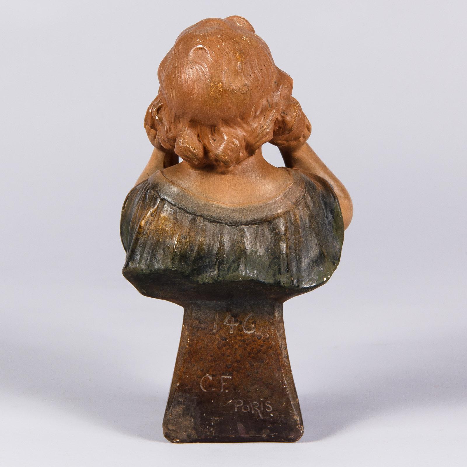 Junges Mädchen Büste Skulptur Signiert C.F. Paris:: Frankreich:: 1920er Jahre (Handbemalt)