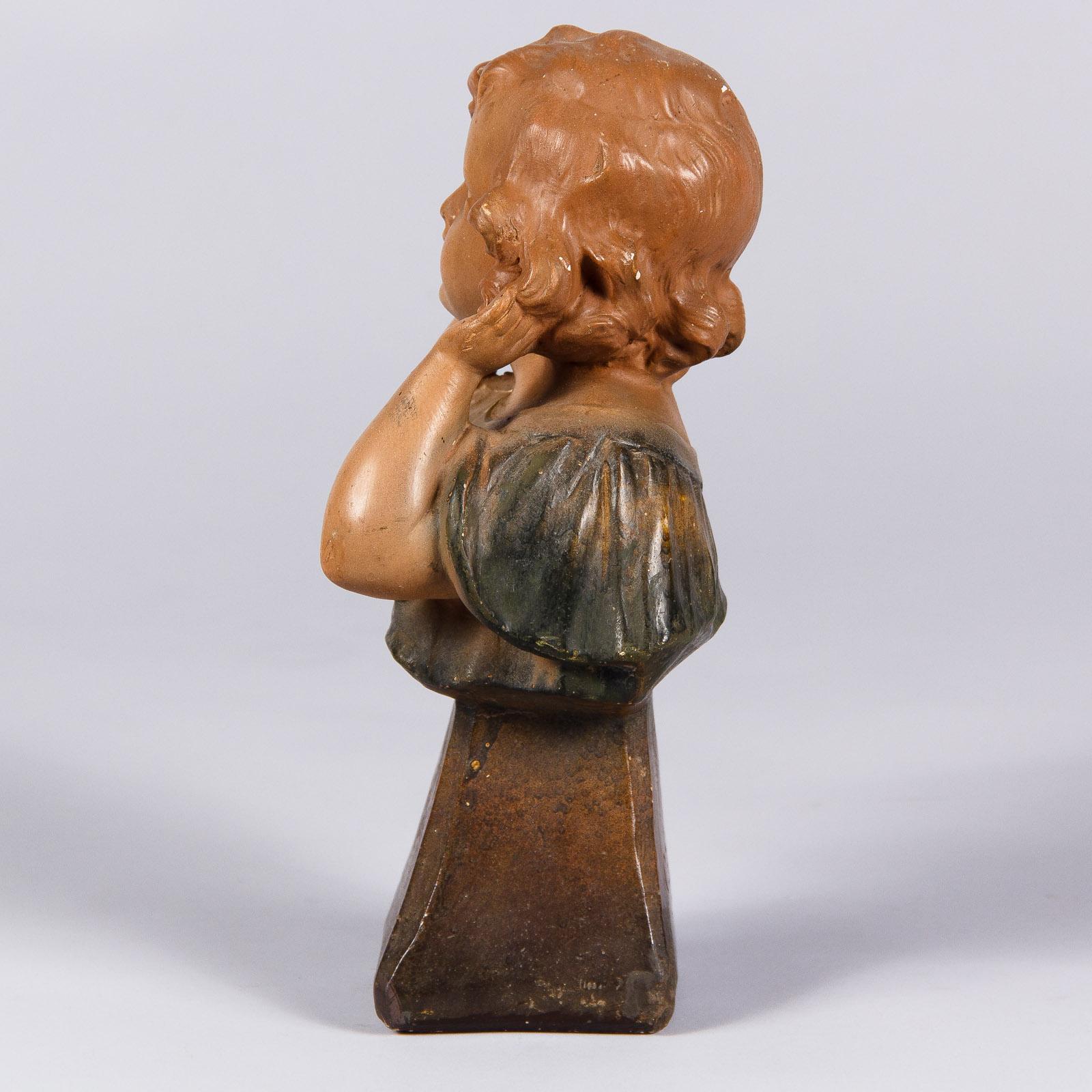 French Young Girl Bust Sculpture Signed C.F. Paris, France, 1920s