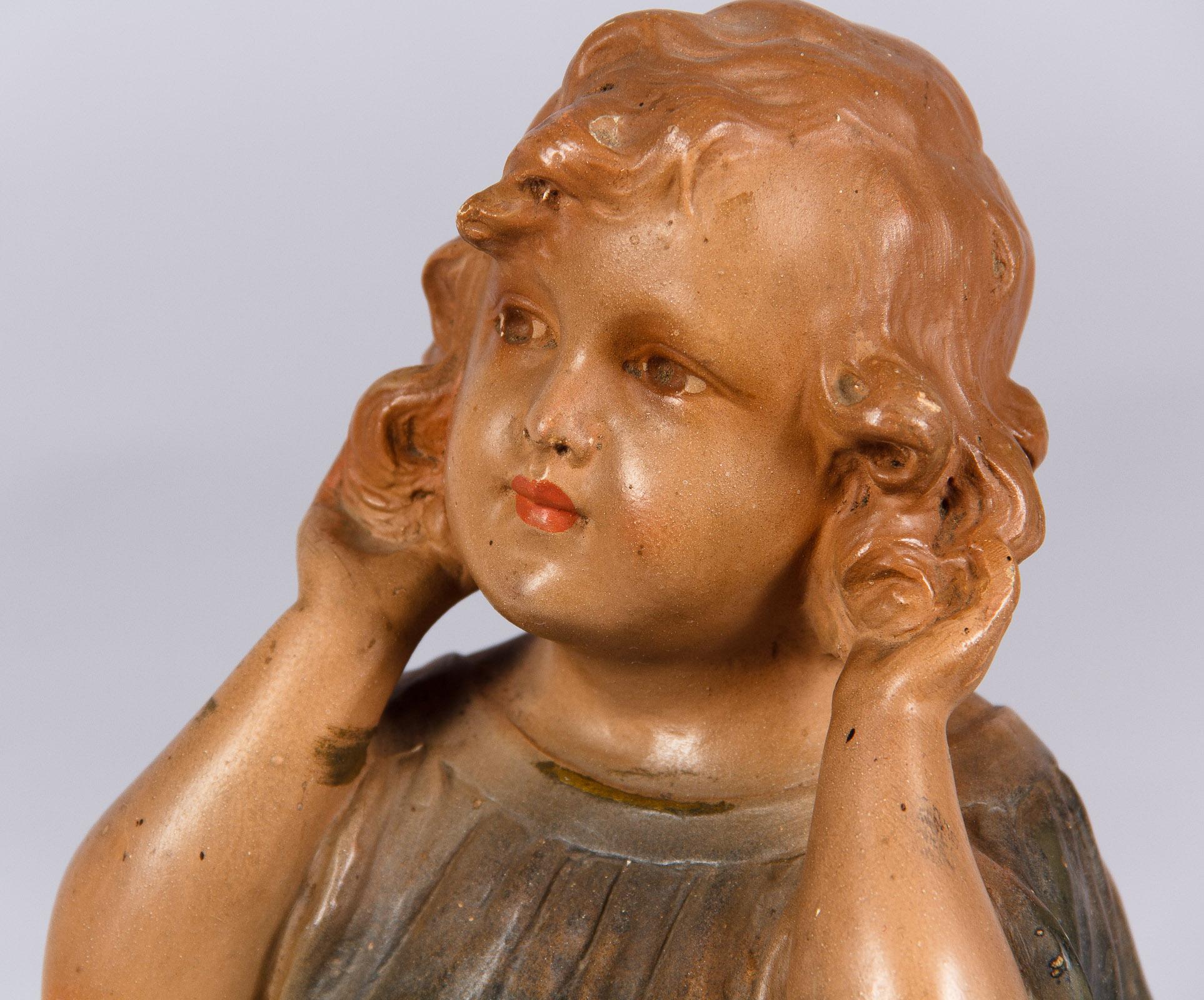 Young Girl Bust Sculpture Signed C.F. Paris, France, 1920s In Good Condition In Austin, TX