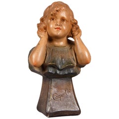Young Girl Bust Sculpture Signed C.F. Paris, France, 1920s