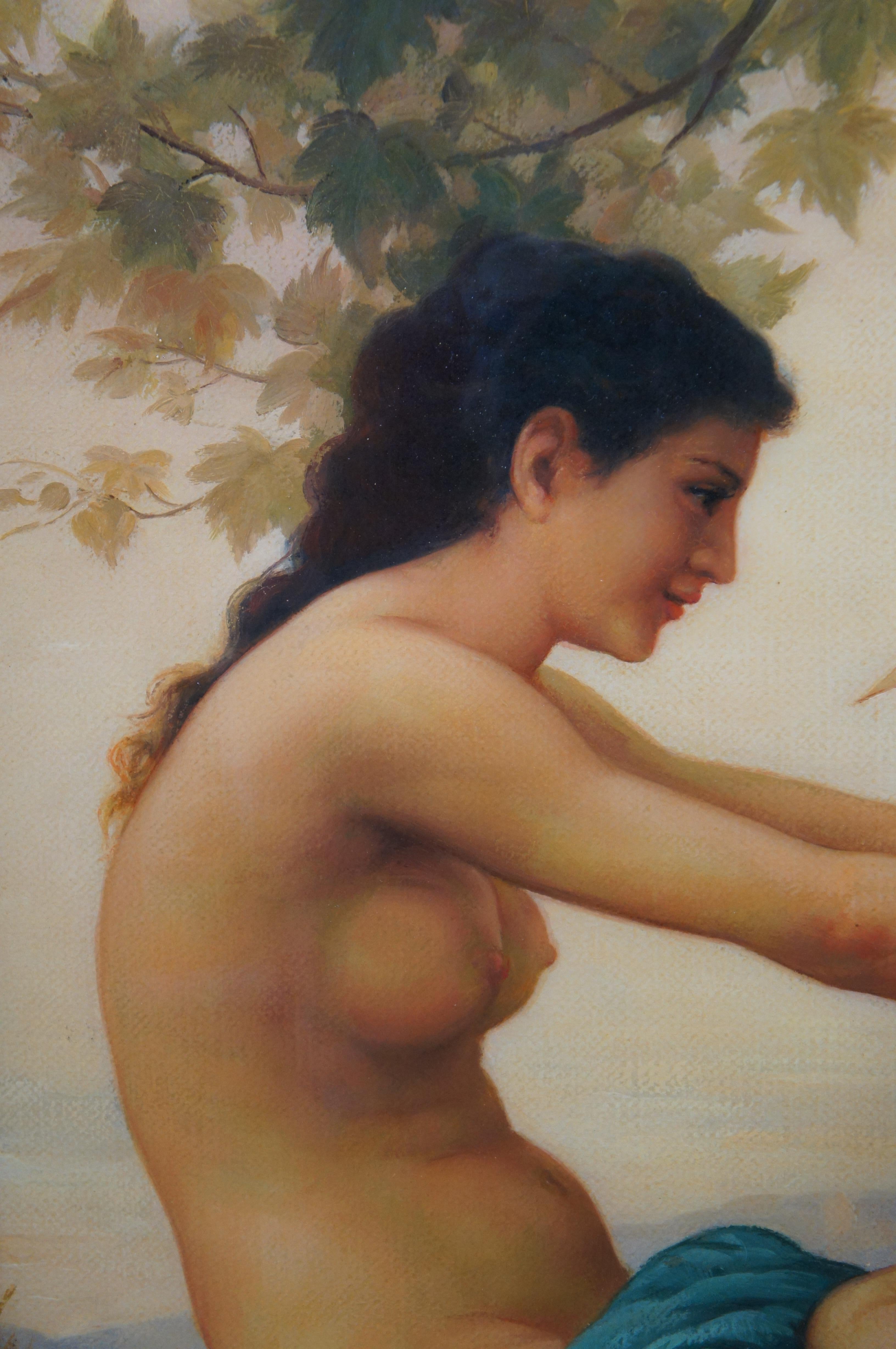 Young Girl Defending Herself Against Eros Painting After William Bouguereau 39