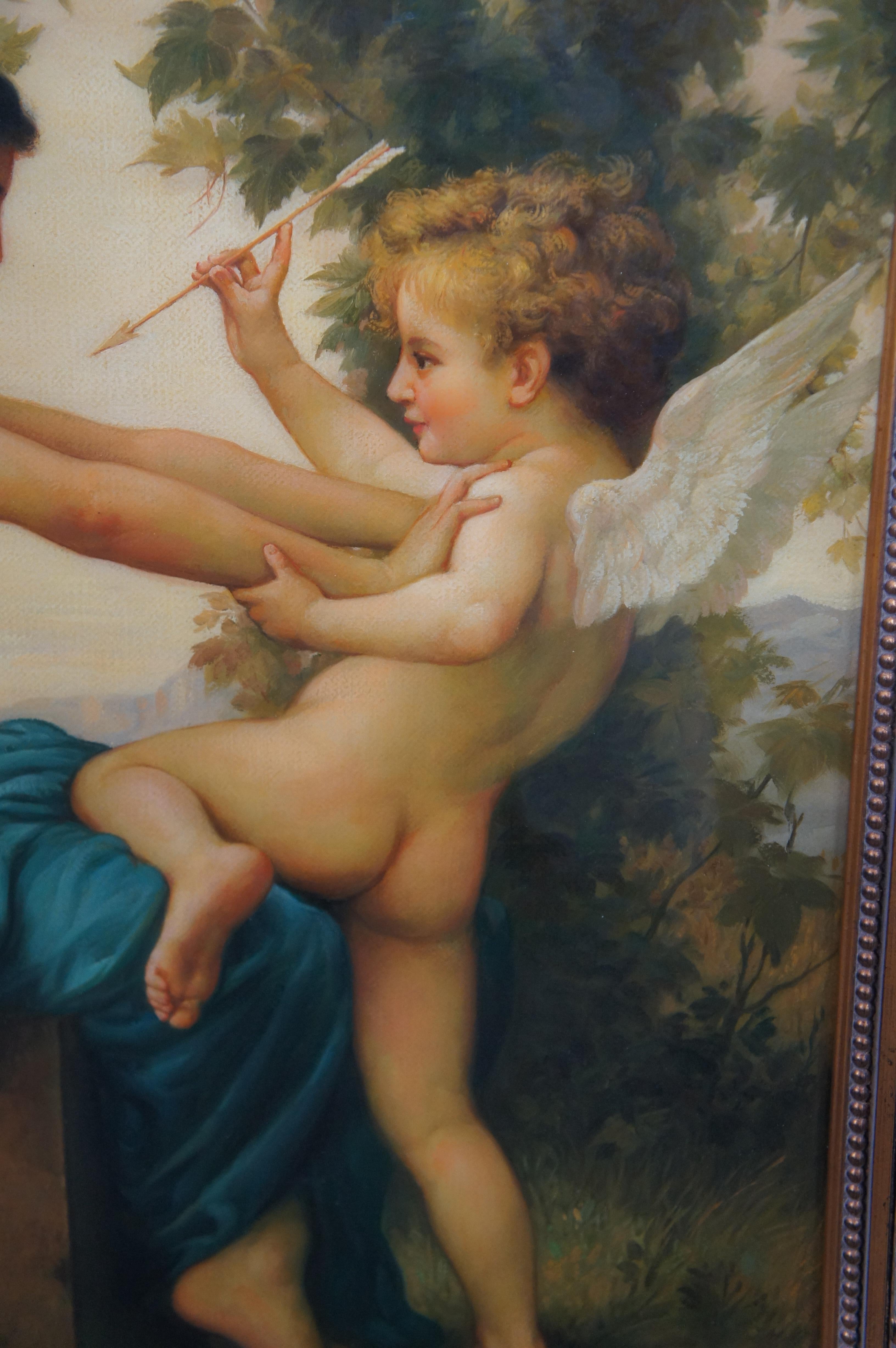 Young Girl Defending Herself Against Eros Painting After William Bouguereau 39