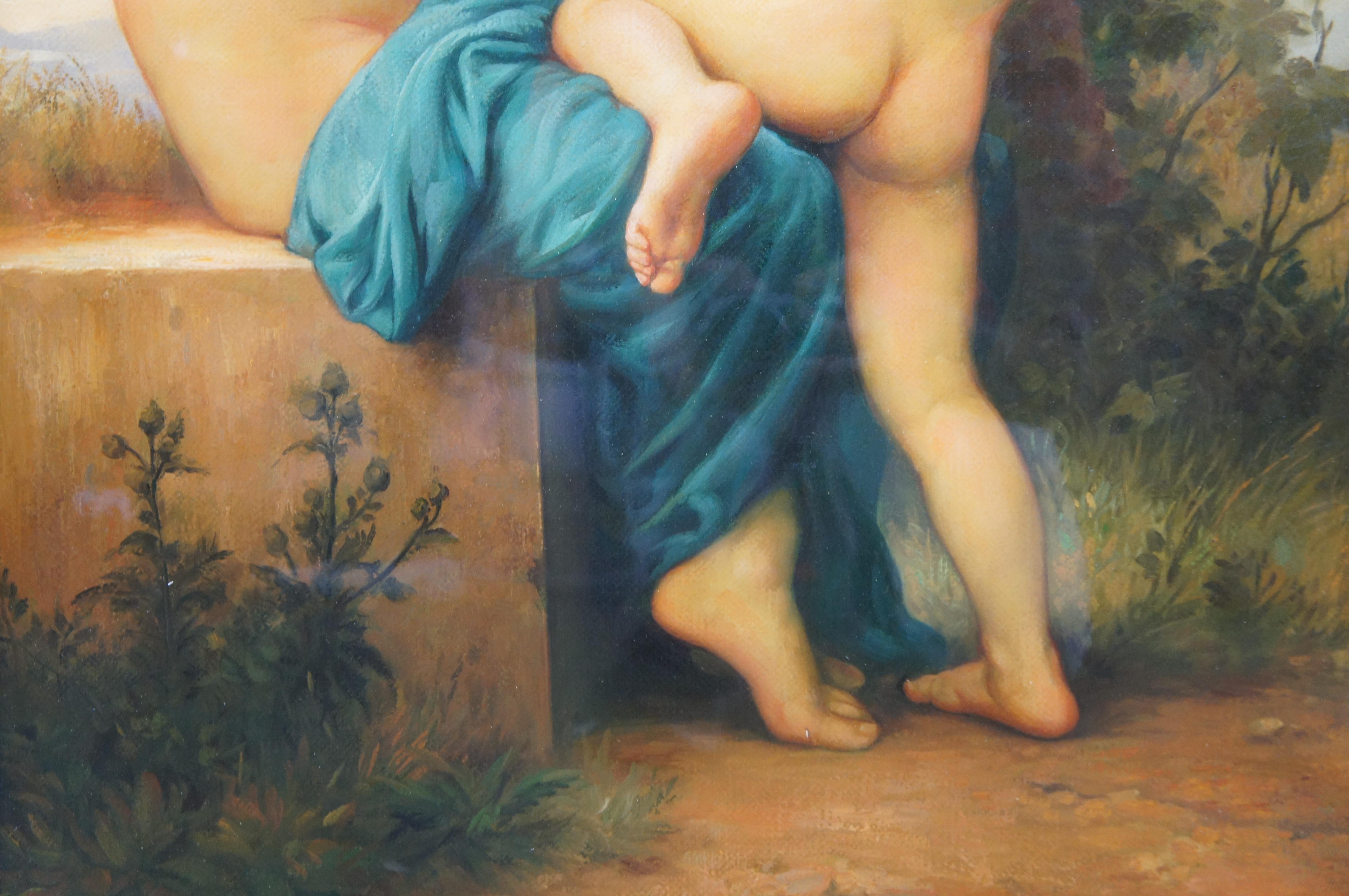 Young Girl Defending Herself Against Eros Painting After William Bouguereau 39