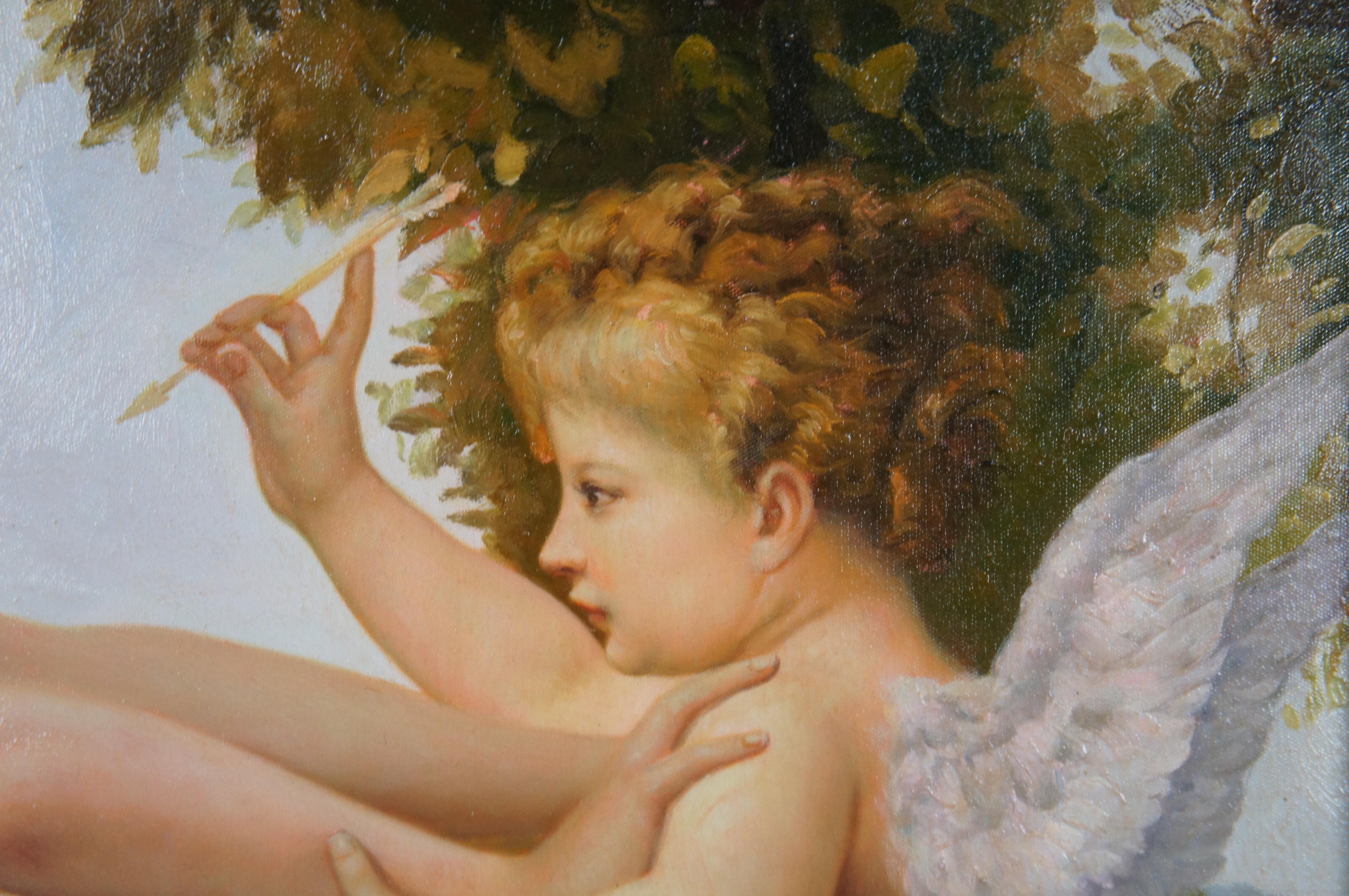 Young Girl Defending Herself Against Eros Painting After William Bouguereau 48