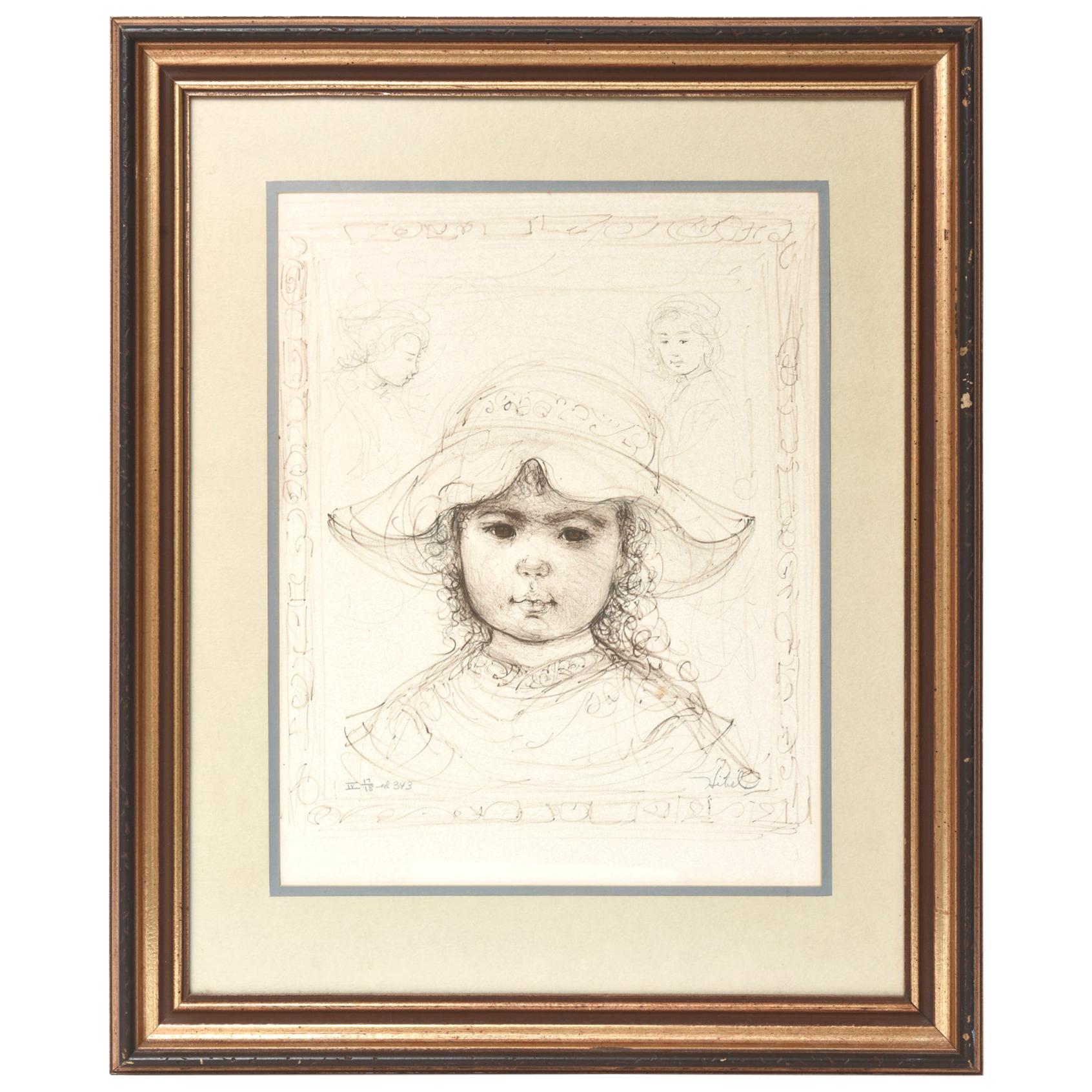Young Girl in Hat Limited Edition Signed Numbered Lithograph by Edna Hibel