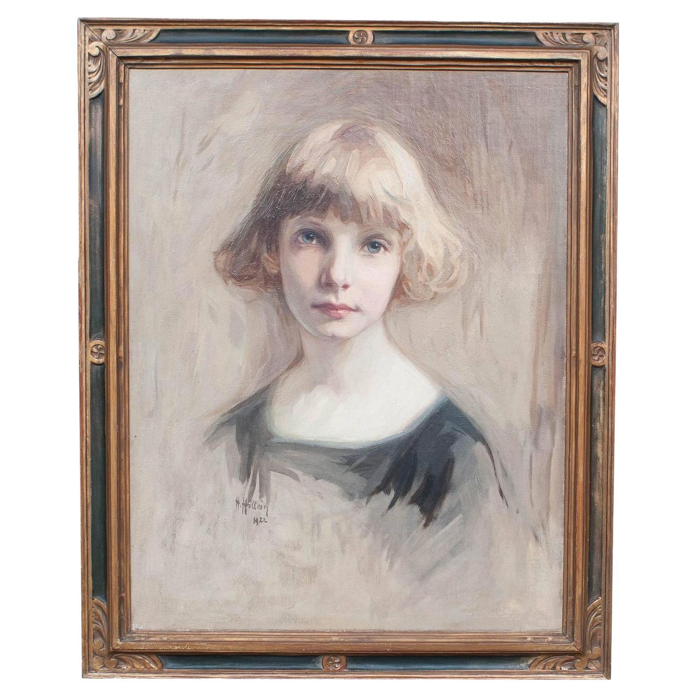 "Young Girl" Oil on Canvas by Heinrich Hollein (1874-1947), Germany, 1922 For Sale