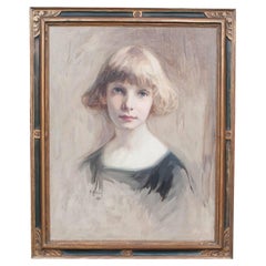 Antique "Young Girl" Oil on Canvas by Heinrich Hollein (1874-1947), Germany, 1922