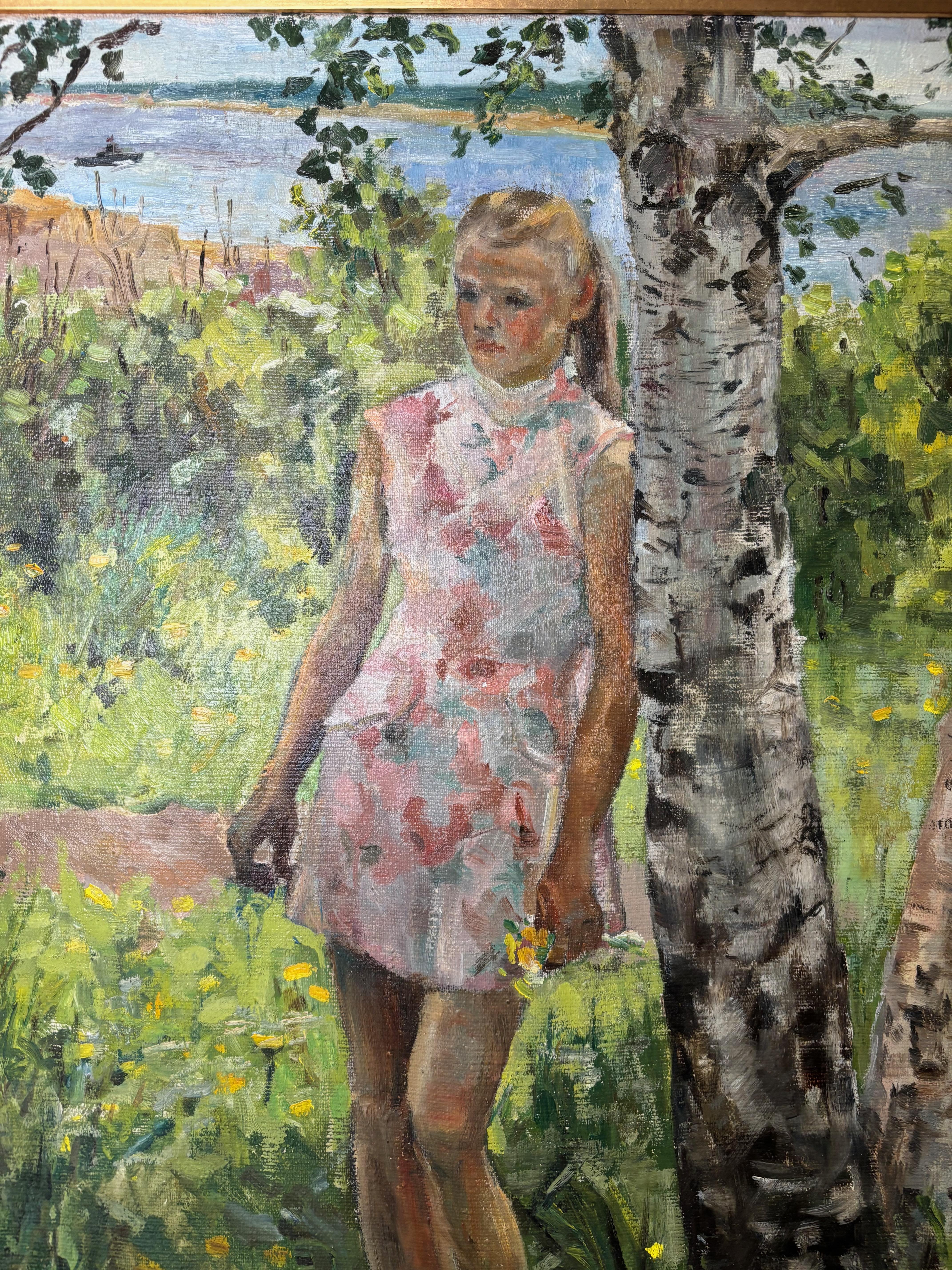 Junges Mädchen am Baum - Ölgemälde auf Leinwand. 

Rundum schöner Rahmen.