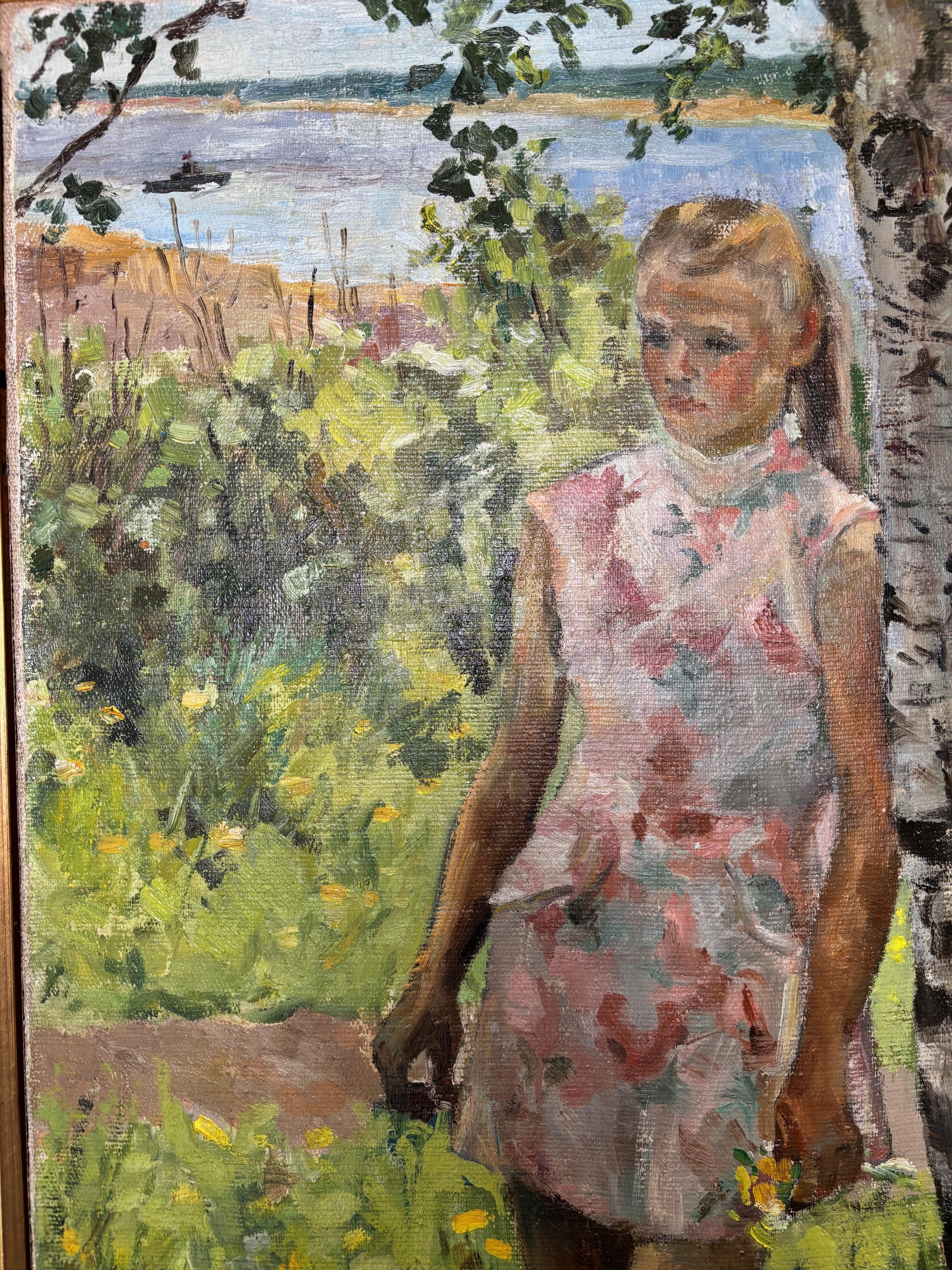 Junges Mädchen Öl auf Leinwand Gemälde (Farbe) im Angebot