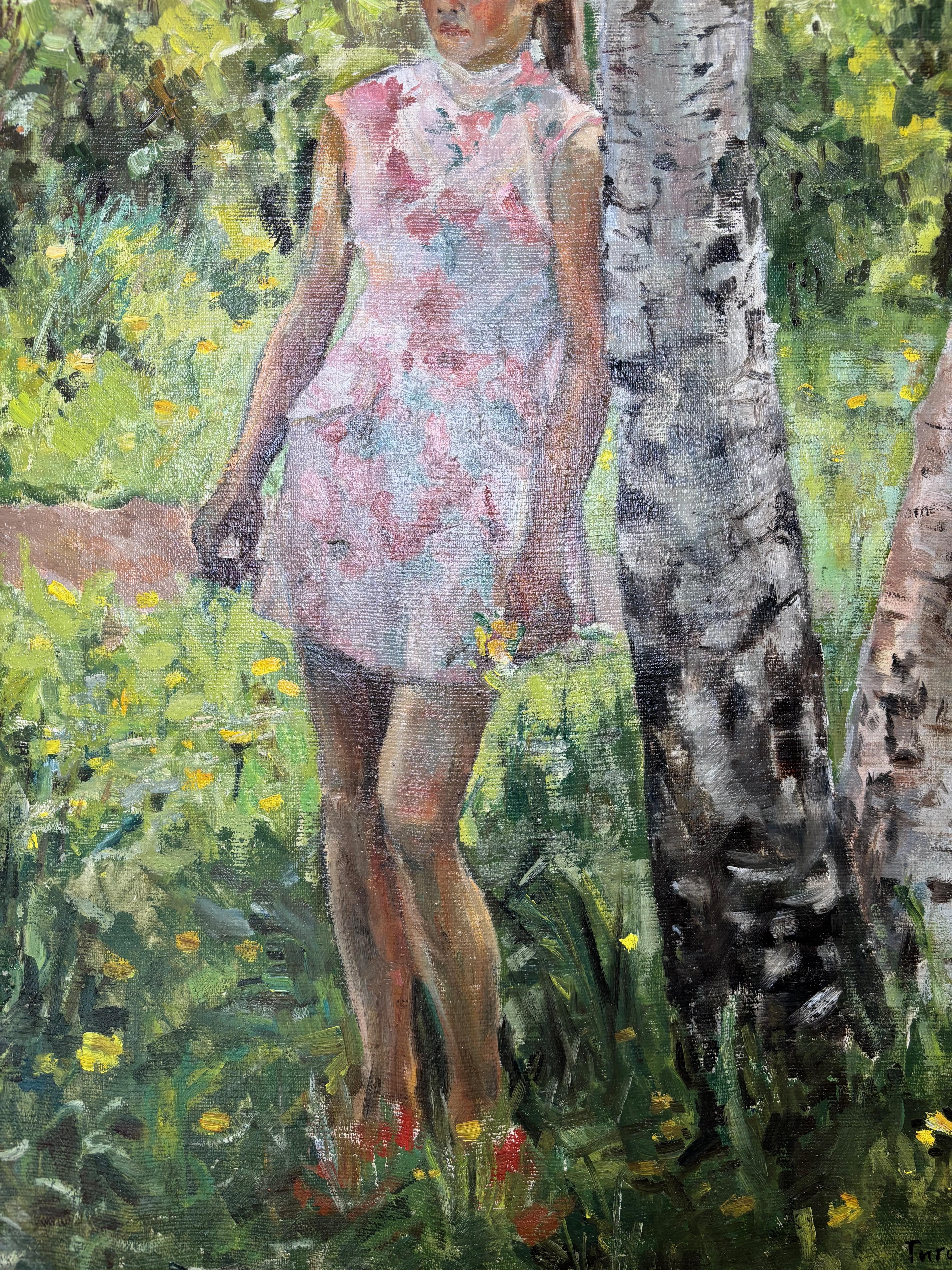 Junges Mädchen Öl auf Leinwand Gemälde im Angebot 1