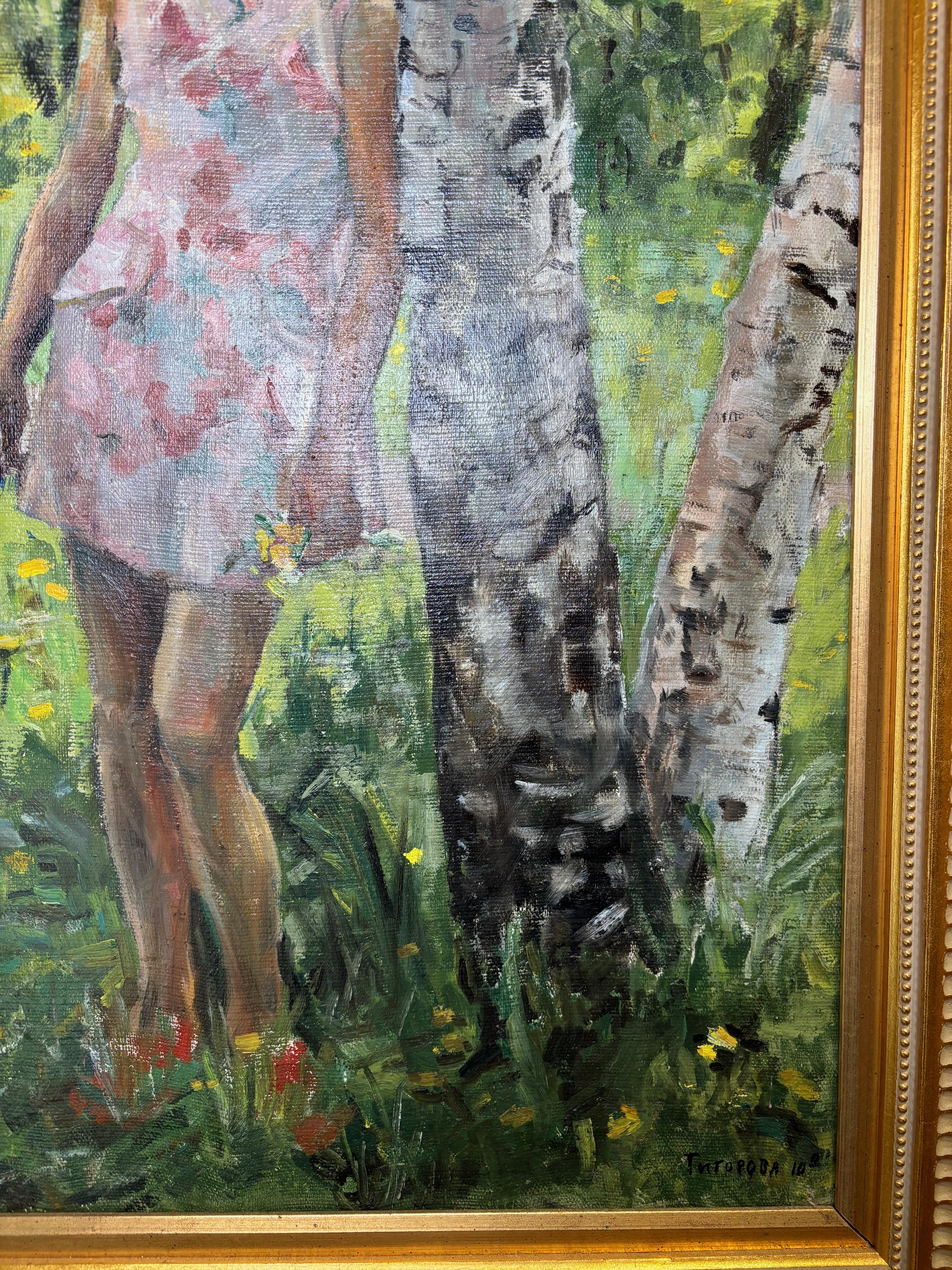 Junges Mädchen Öl auf Leinwand Gemälde im Angebot 2