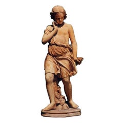 YOUNG GIRL WITH FLOWERS IN TUSCAN TERRACOTTA H: 115cm 21th Century