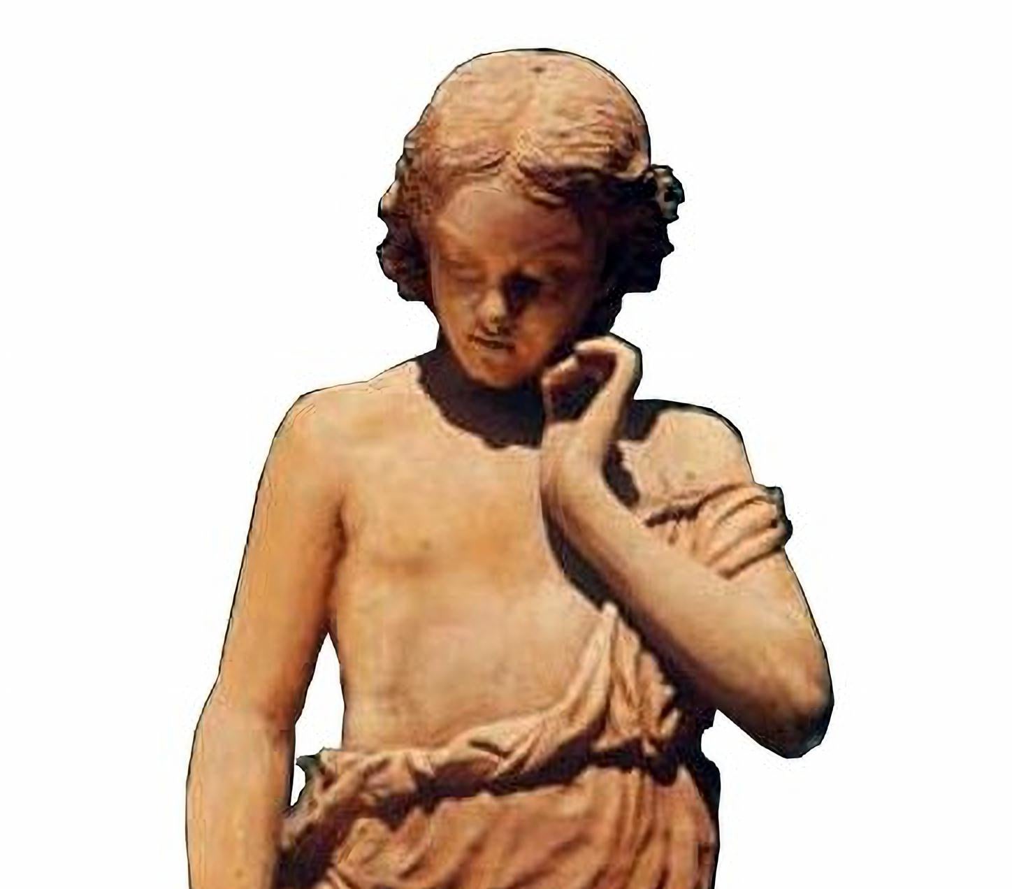 YOUNG GIRL WITH FLOWERS IN TUSCAN TERRACOTTA H: 115 cm 21. Jahrhundert (Italienisch) im Angebot
