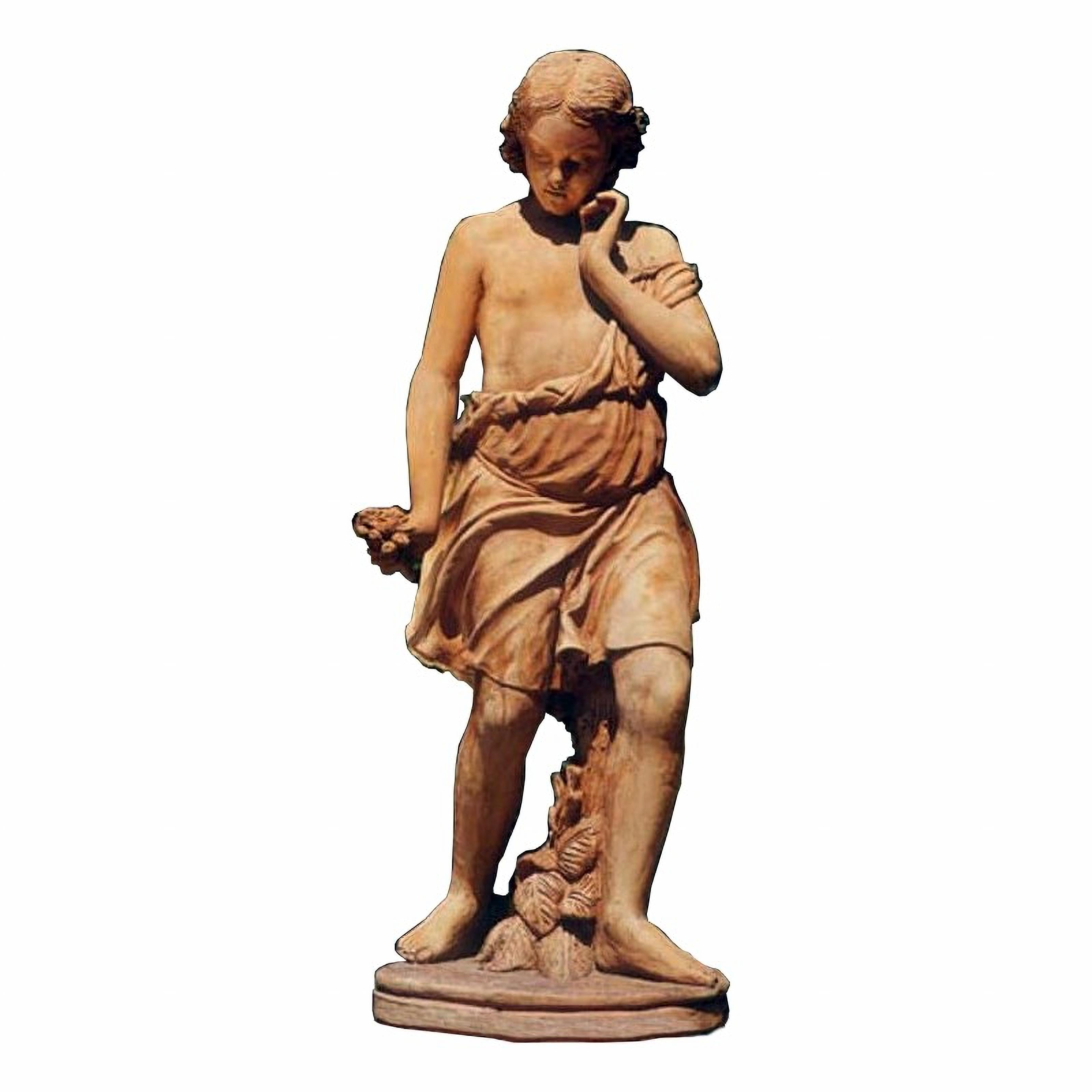 YOUNG GIRL WITH FLOWERS IN TUSCAN TERRACOTTA H: 115 cm 21. Jahrhundert (Handgefertigt) im Angebot