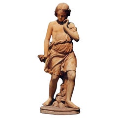 YOUNG GIRL WITH FLOWERS IN TUSCAN TERRACOTTA H: 115 cm 21. Jahrhundert