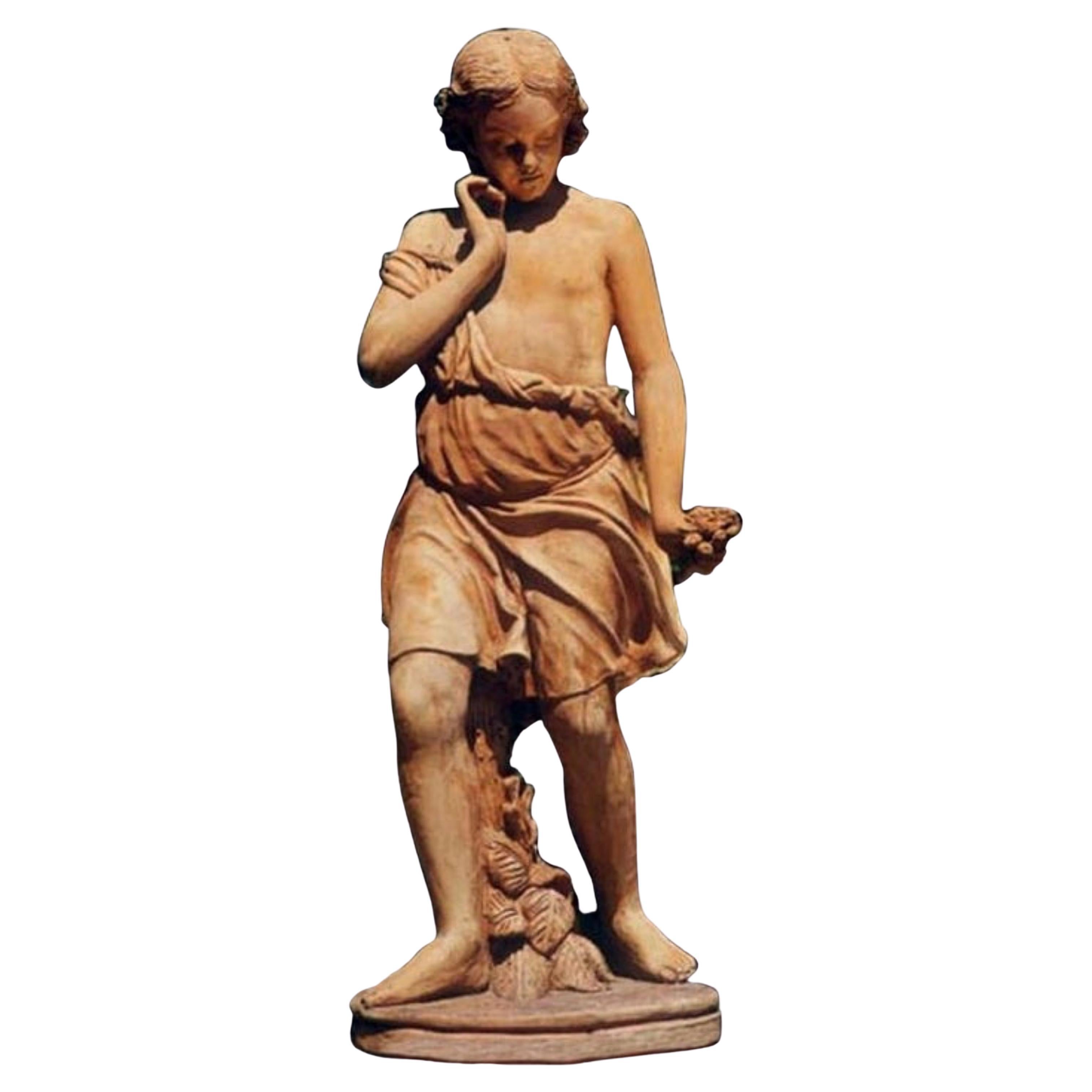 JOVEN CON FLORES EN TERRACOTTA TUSCANA H: 115cm Siglo XXI en venta