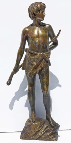 Young Goatherder Sculpture en bronze d'Oscar Gladenbeck, vers 1900