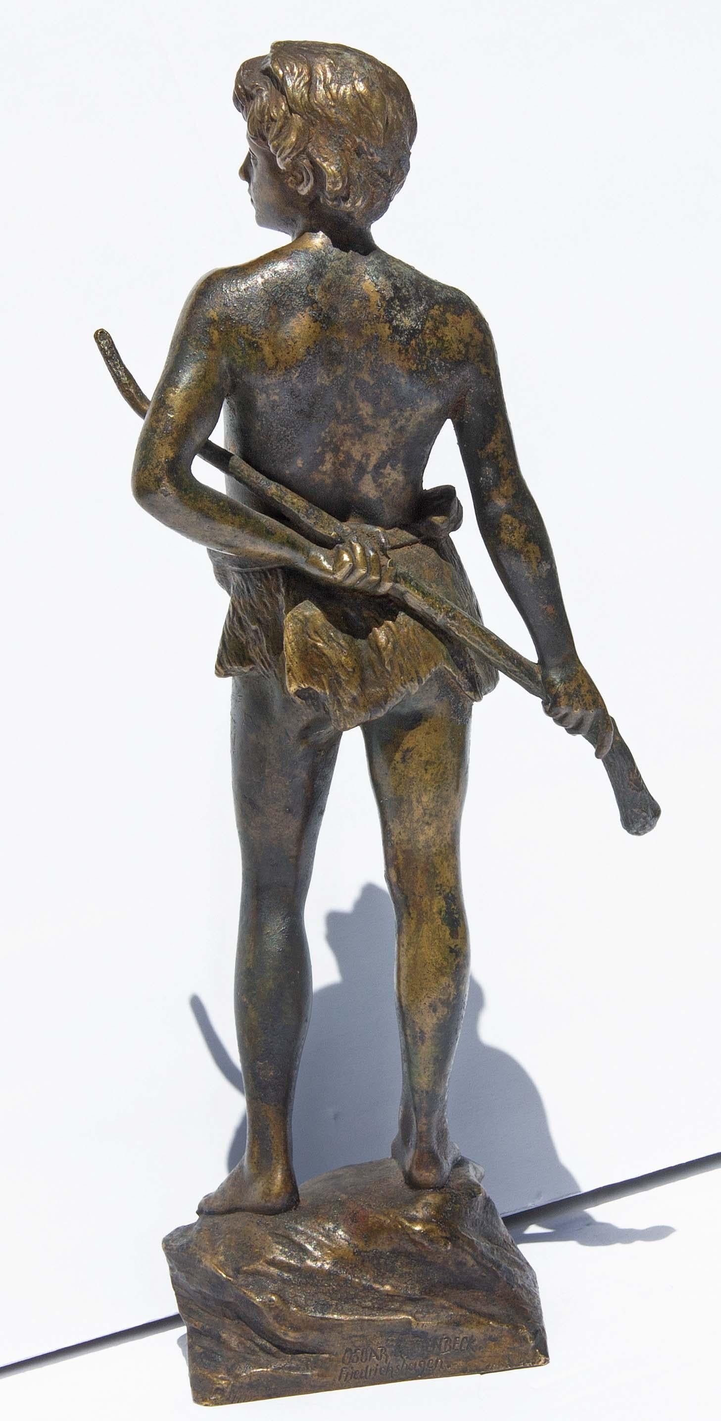 Patinated Young Goatherder Bronze Sculpture by Oscar Gladenbeck, Circa 1900 For Sale